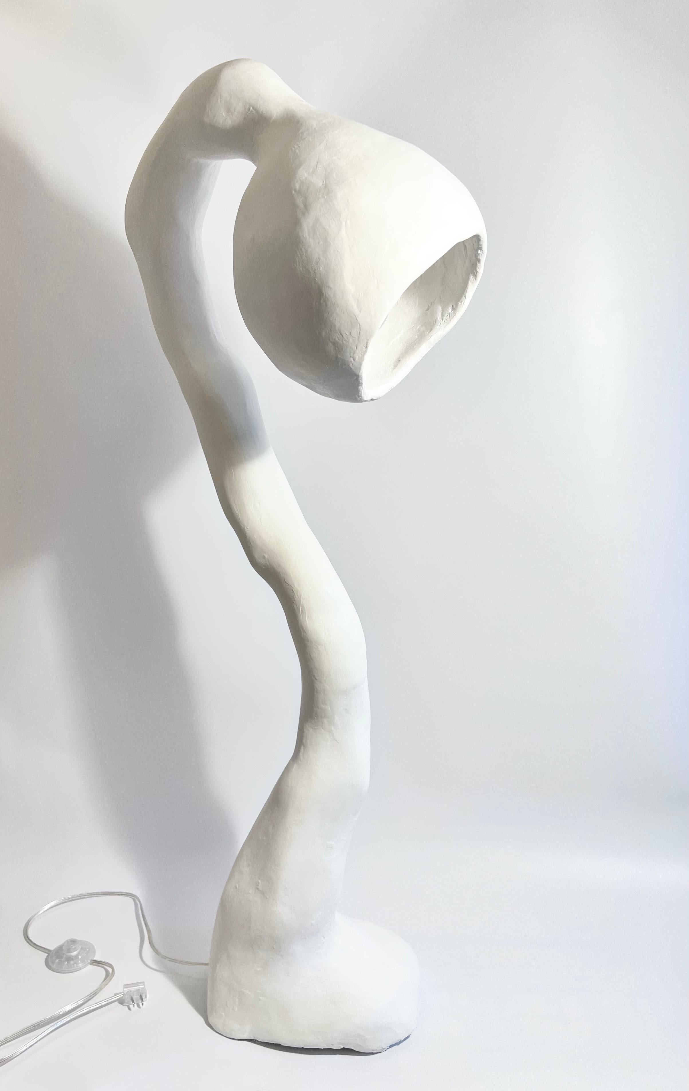 Carved Biomorphic Floor Lamp N.4 by Studio Chora, Standing Light, White Stone, In Stock For Sale