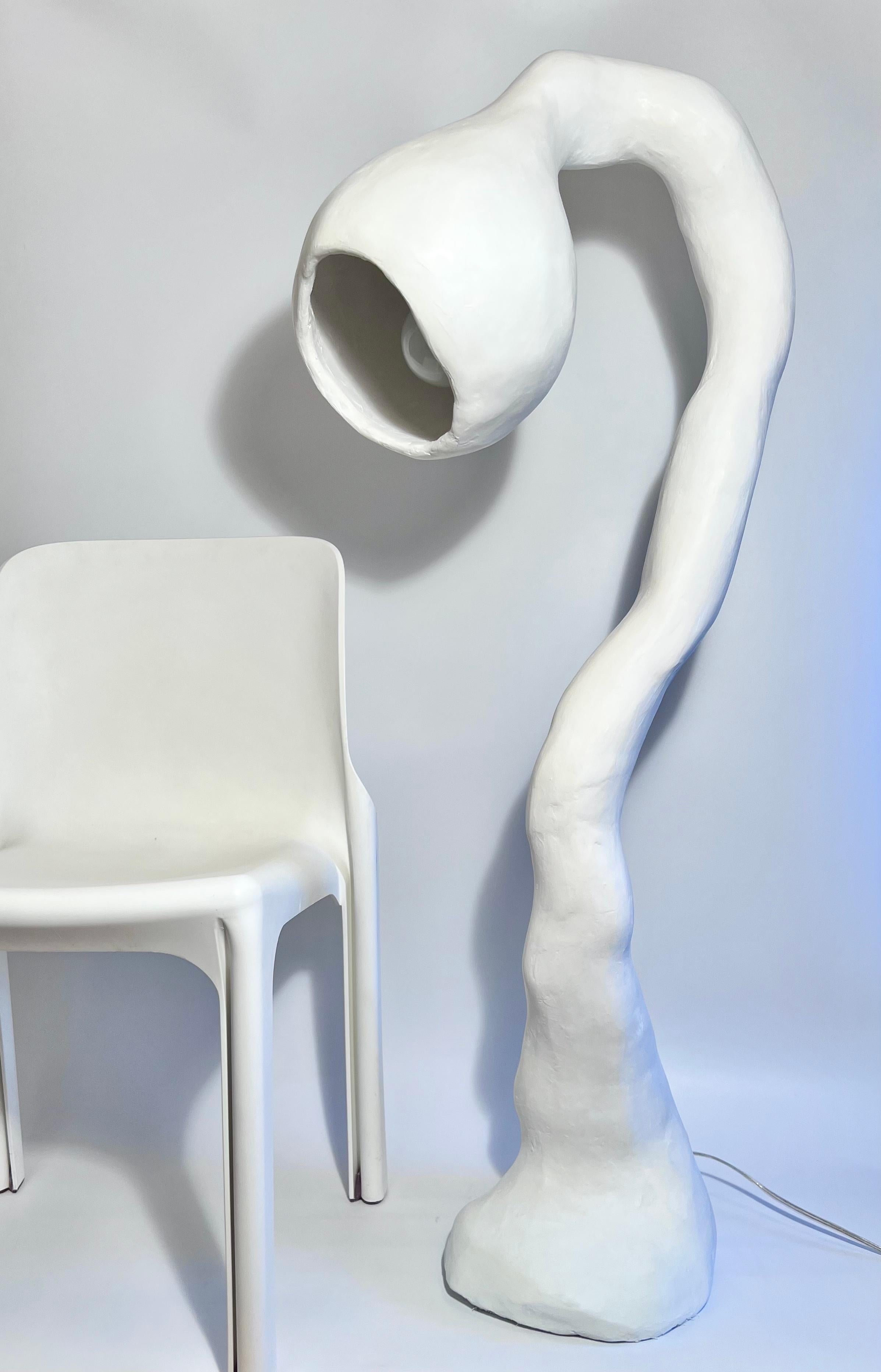 Contemporary Biomorphic Floor Lamp N.4 by Studio Chora, Standing Light, White Stone, In Stock For Sale