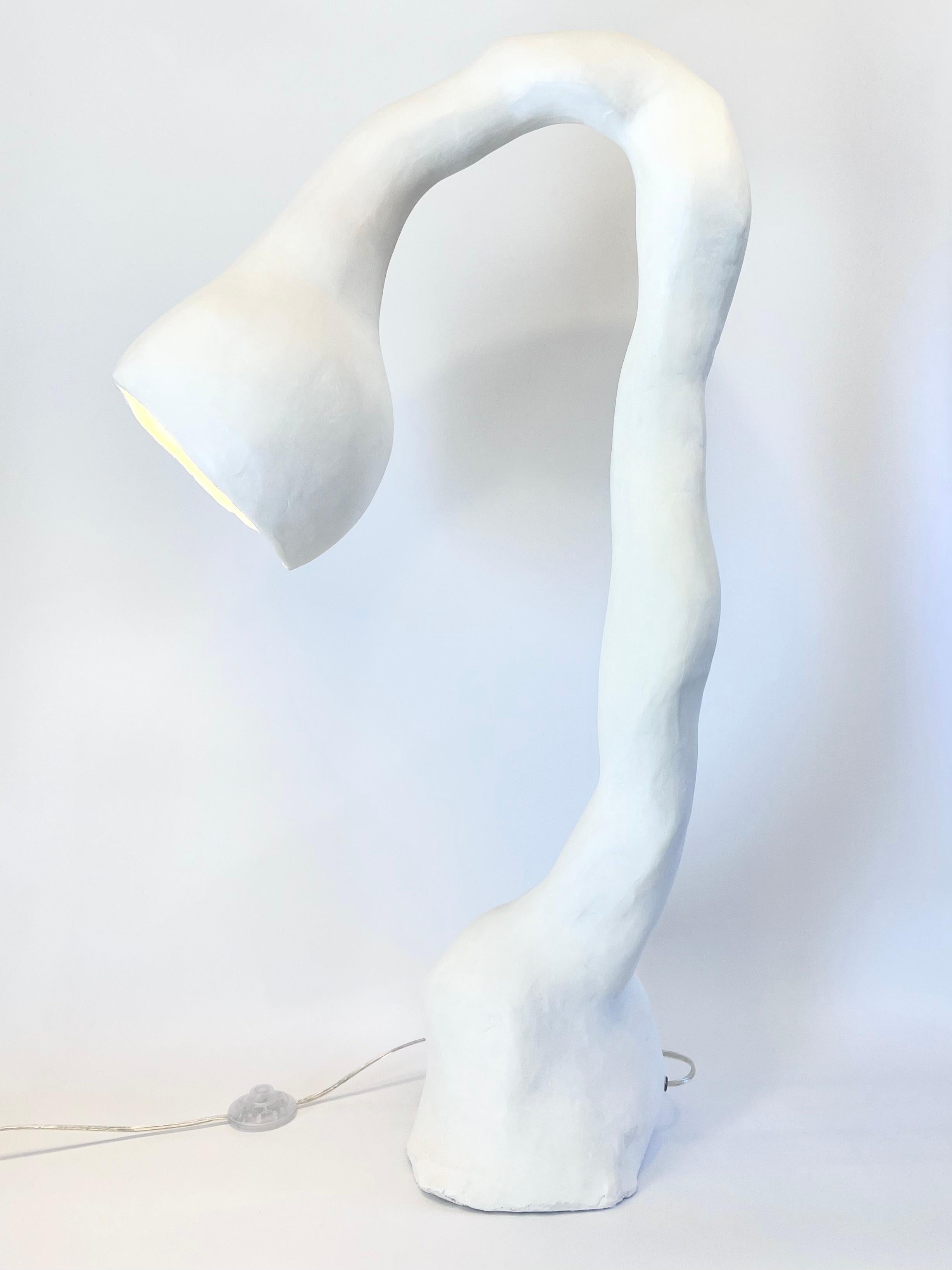 Carved Biomorphic Floor Lamp N.5 by Studio Chora, Standing Light, White Stone, In Stock For Sale