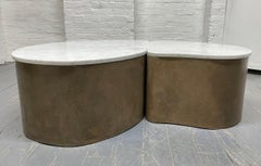 Biomorphic Grasscloth and Carrara Marble-Top Coffee Table