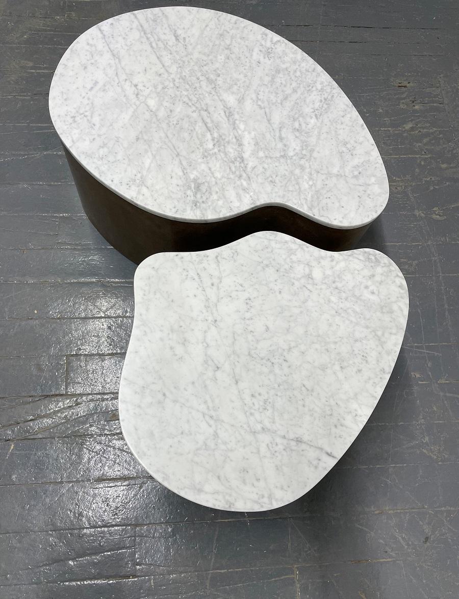 Late 20th Century Biomorphic Grasscloth and Carrara Marble-Top Coffee Table For Sale