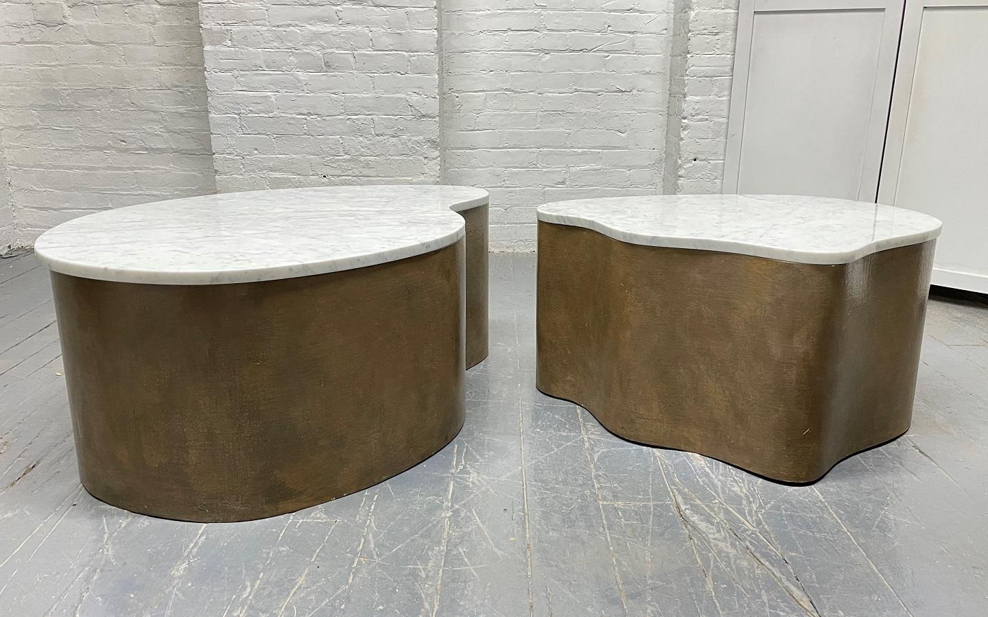 Biomorphic Grasscloth and Carrara Marble-Top Coffee Table For Sale 2