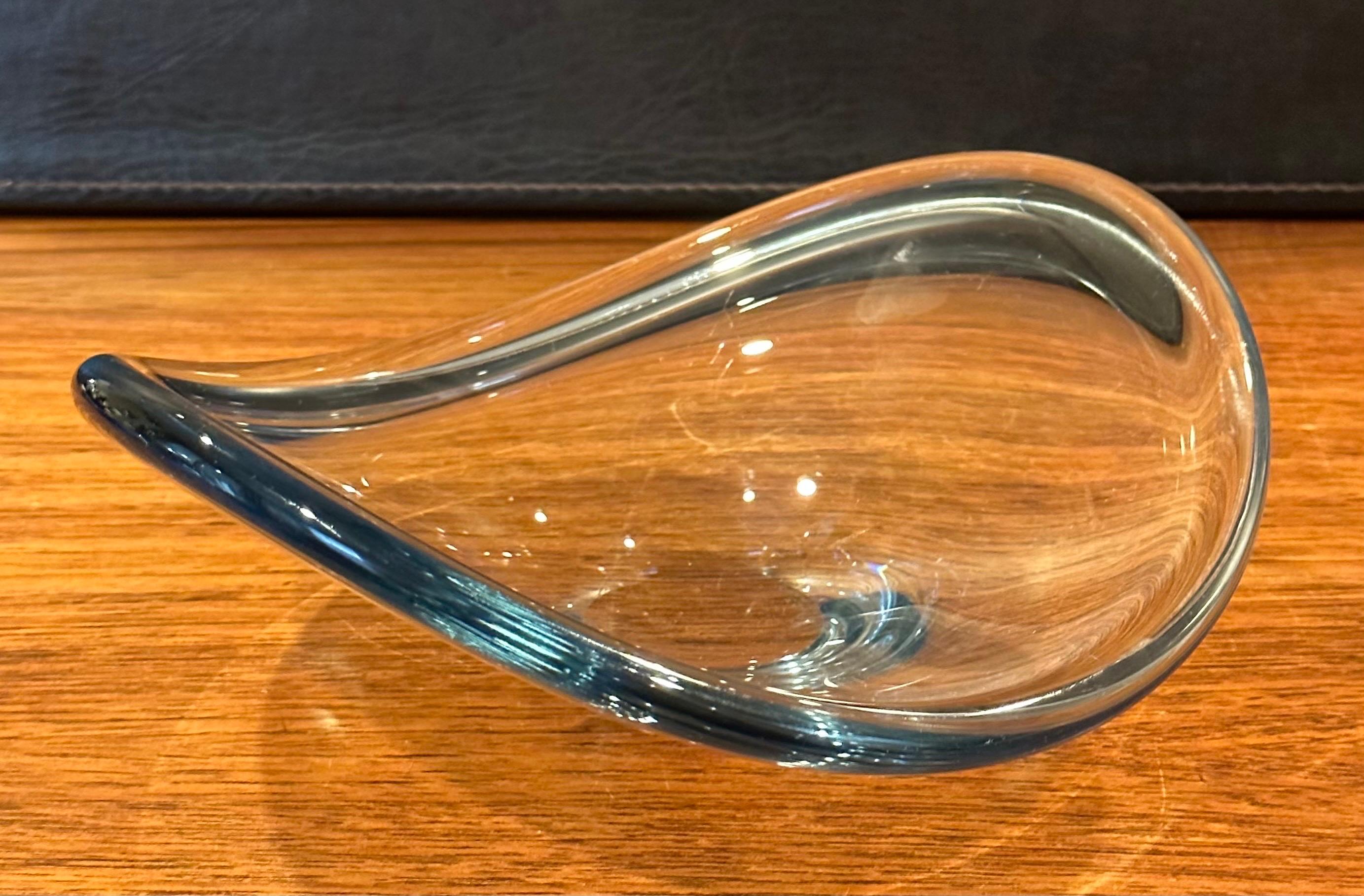 20th Century Biomorphic Hand Blown Clear Glass Bowl 