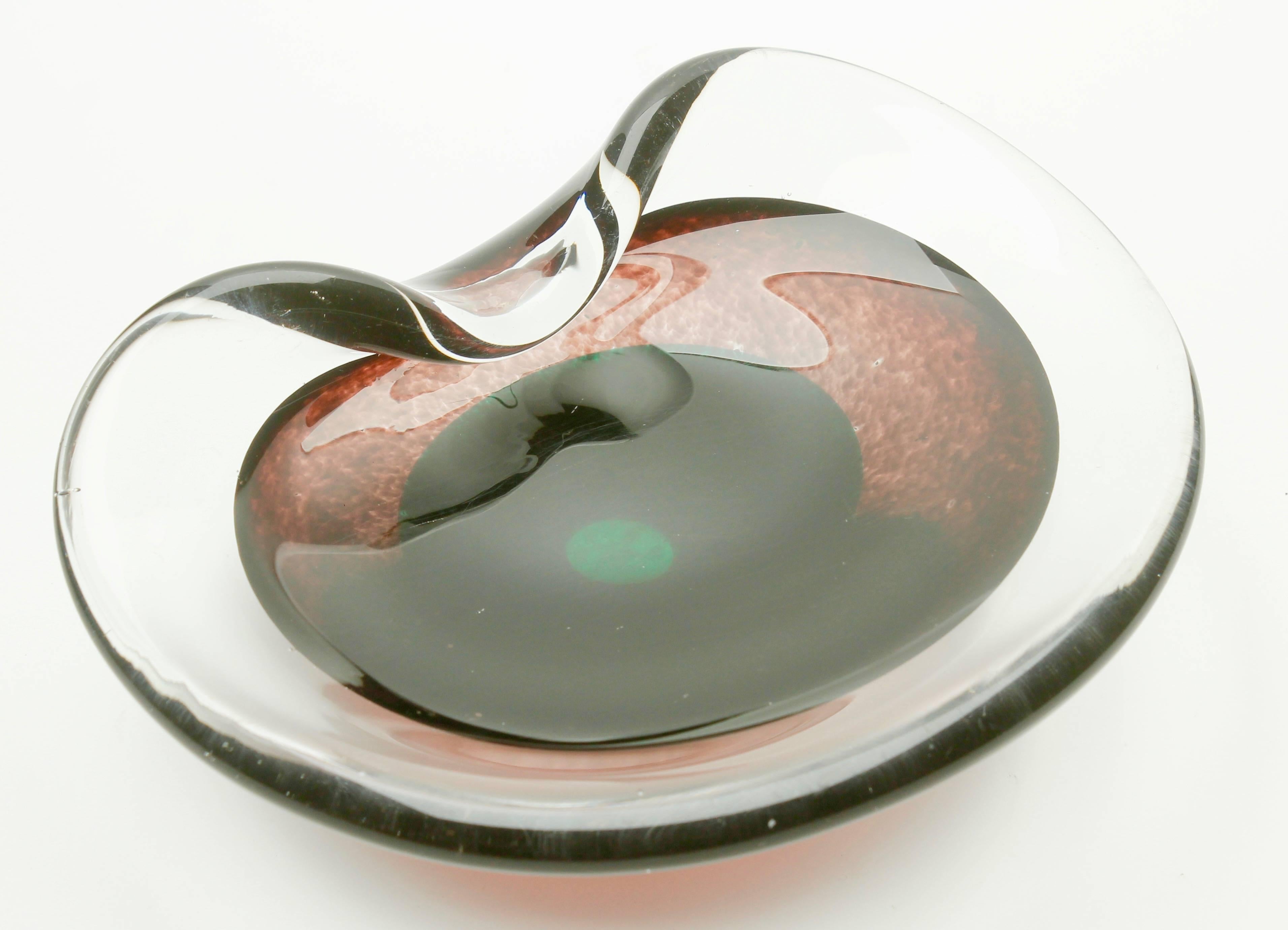 Mid-Century Modern Biomorphic Hand Blown Glass Bowl 