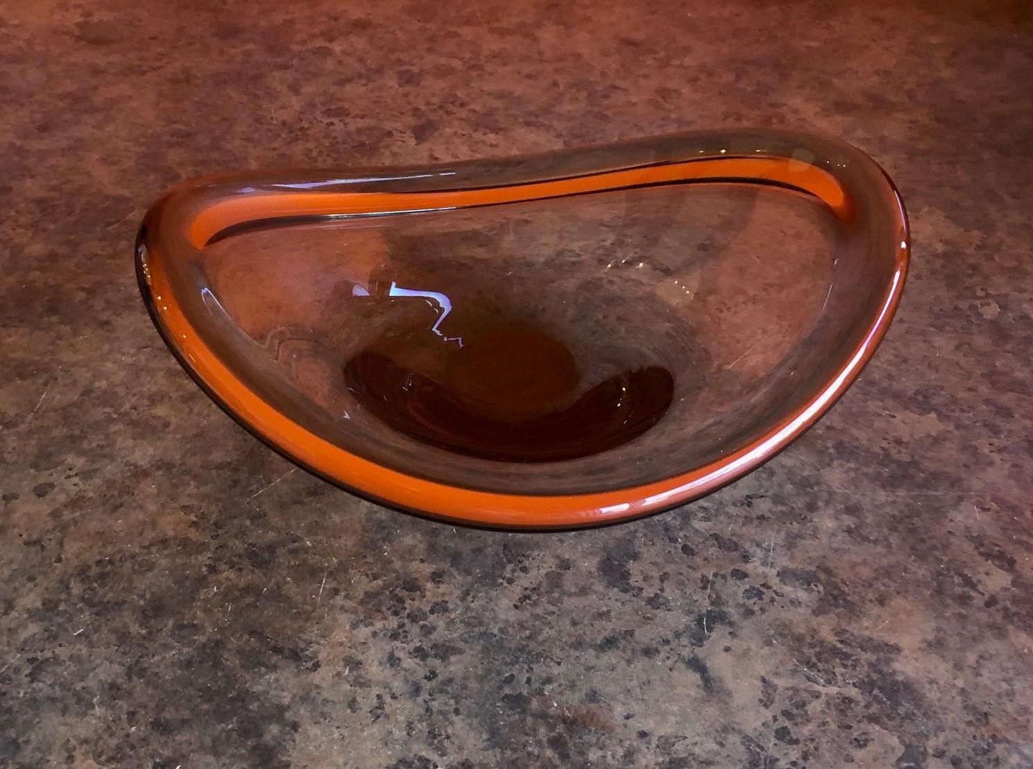 Scandinavian Modern Biomorphic Hand Blown Glass Bowl 