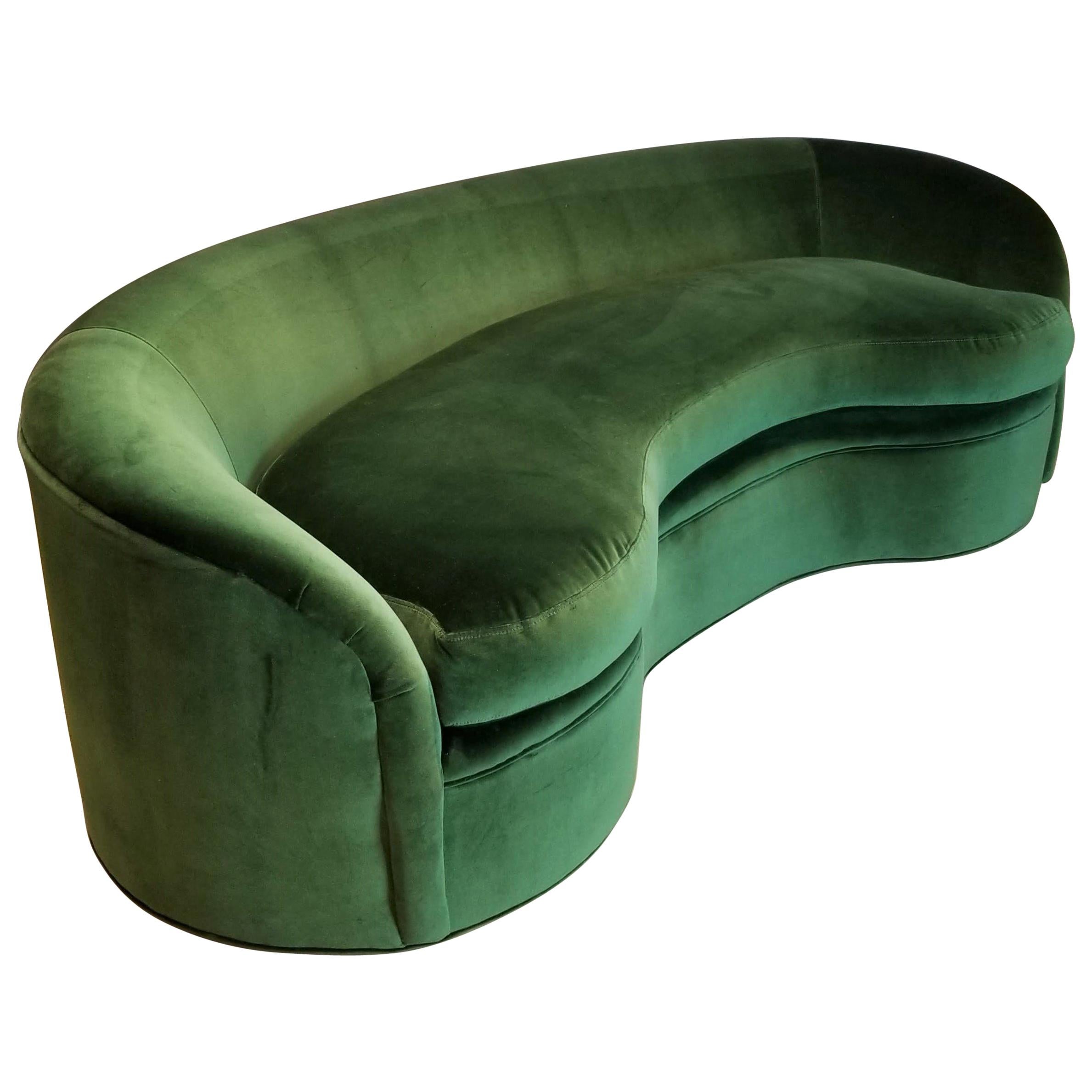 Biomorphic Kidney Form Sofa by Directional Furniture in Emerald Green Velvet