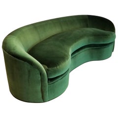 Biomorphic Kidney Form Sofa by Directional Furniture in Emerald Green Velvet