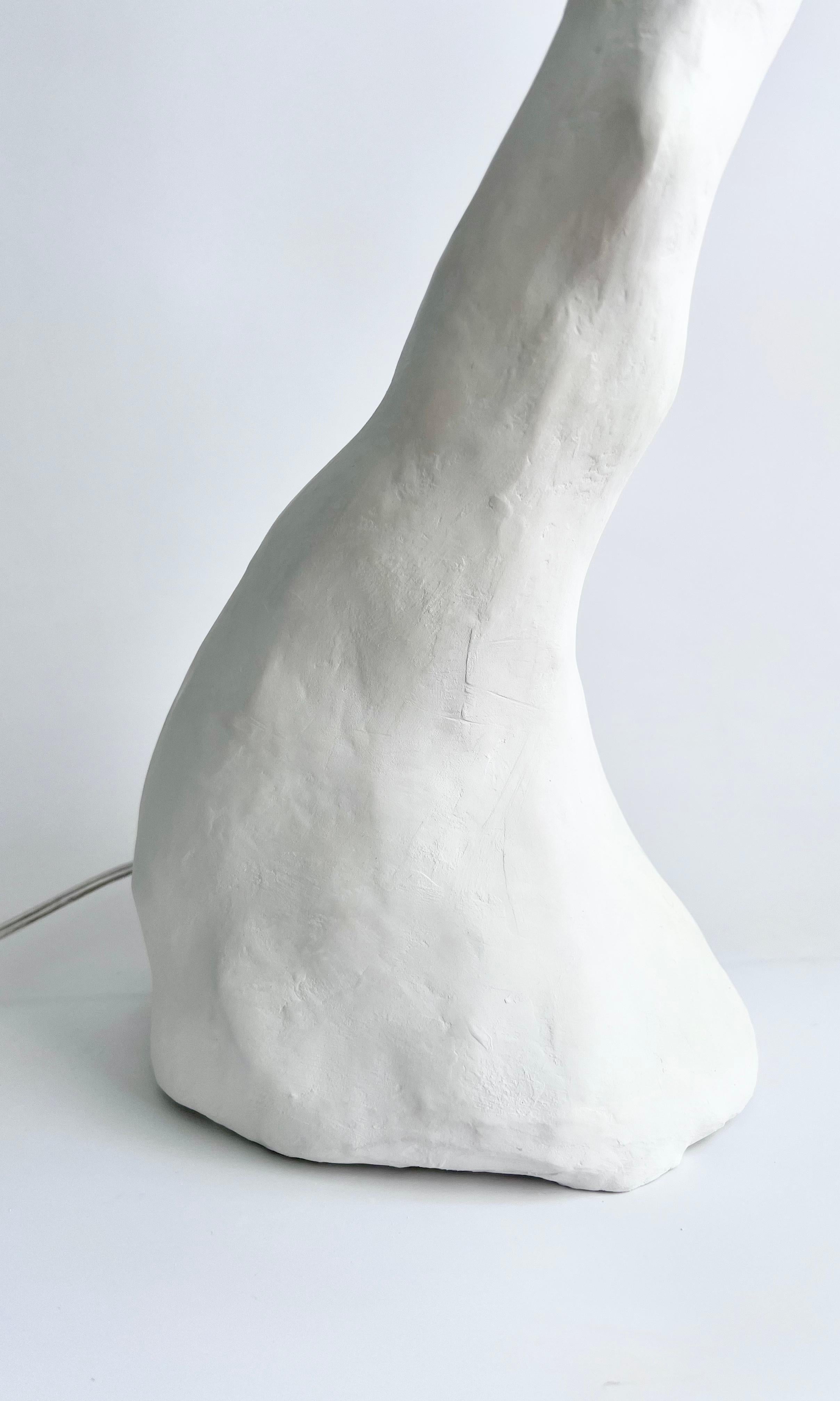Carved Biomorphic Light by Studio Chora, Standing Lamp, White Limestone, Made-to-order For Sale