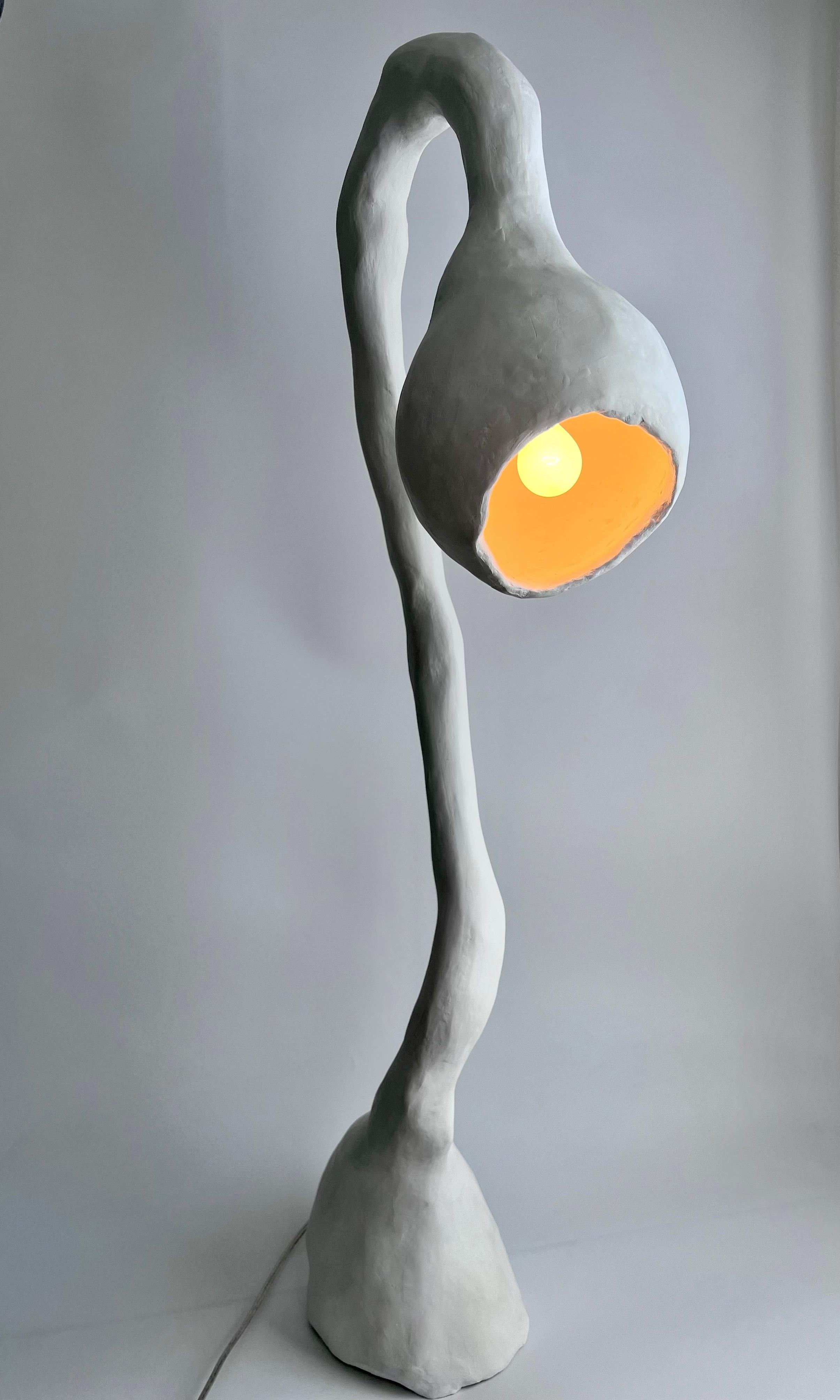 Contemporary Biomorphic Light by Studio Chora, Standing Lamp, White Limestone, Made-to-order For Sale