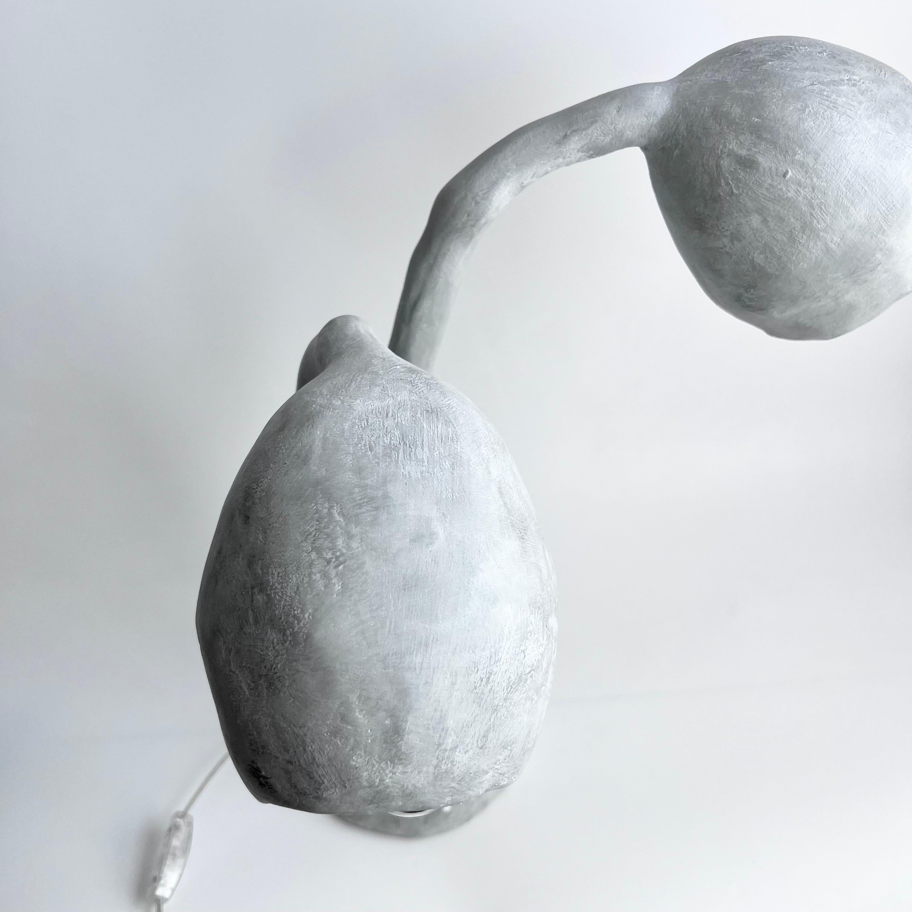 Carved Biomorphic Lighting by Studio Chora, Table Lamp, Gray Concrete Finish, in Stock For Sale
