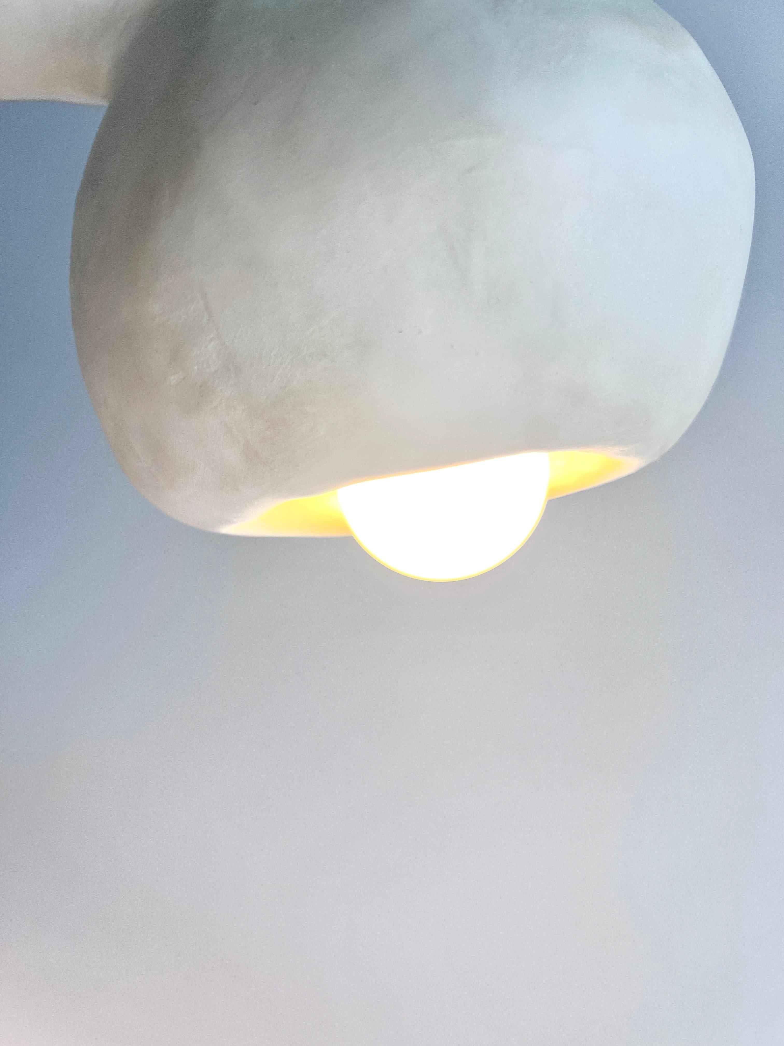 Hand-Carved Biomorphic Line by Studio Chora, Table Lamp, White Lime Plaster, in Stock