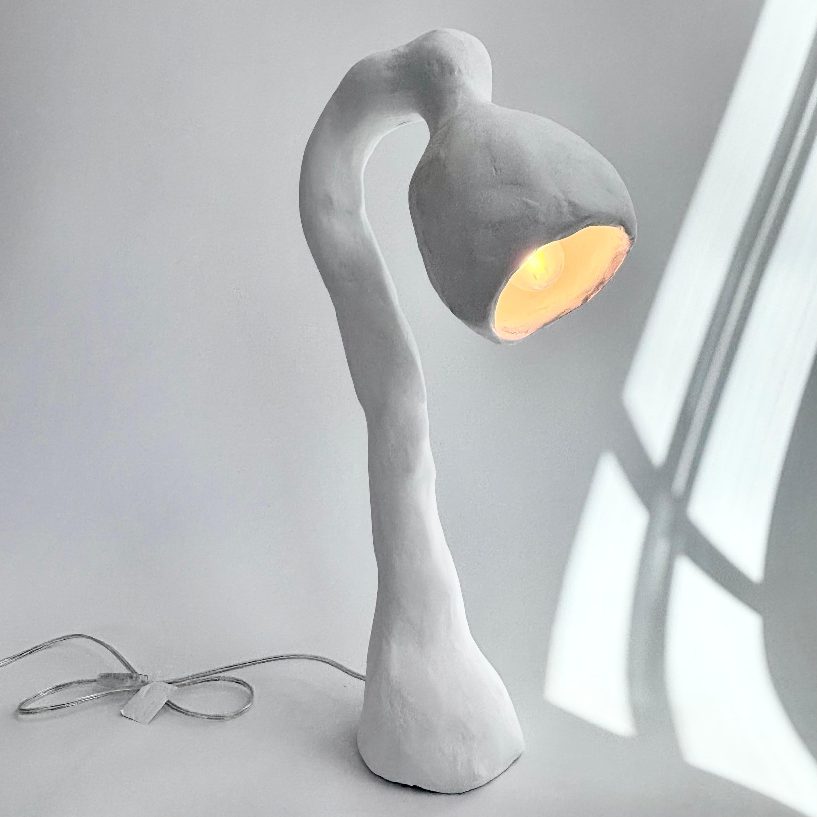 Carved Biomorphic Line by Studio Chora, Table Lamp, White Limestone, In Stock For Sale
