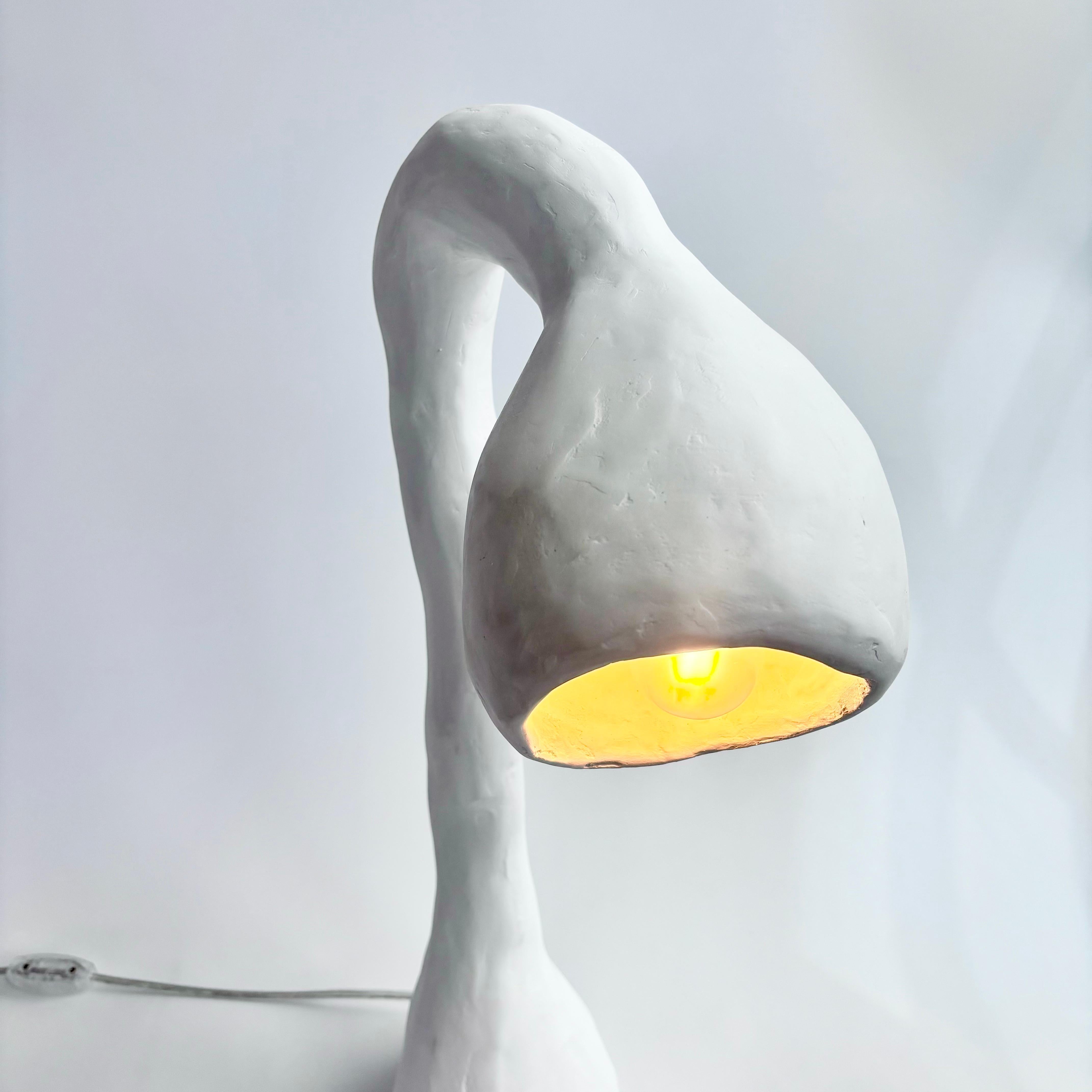 Carved Biomorphic Line by Studio Chora, Table Lamp, White Limestone, In Stock