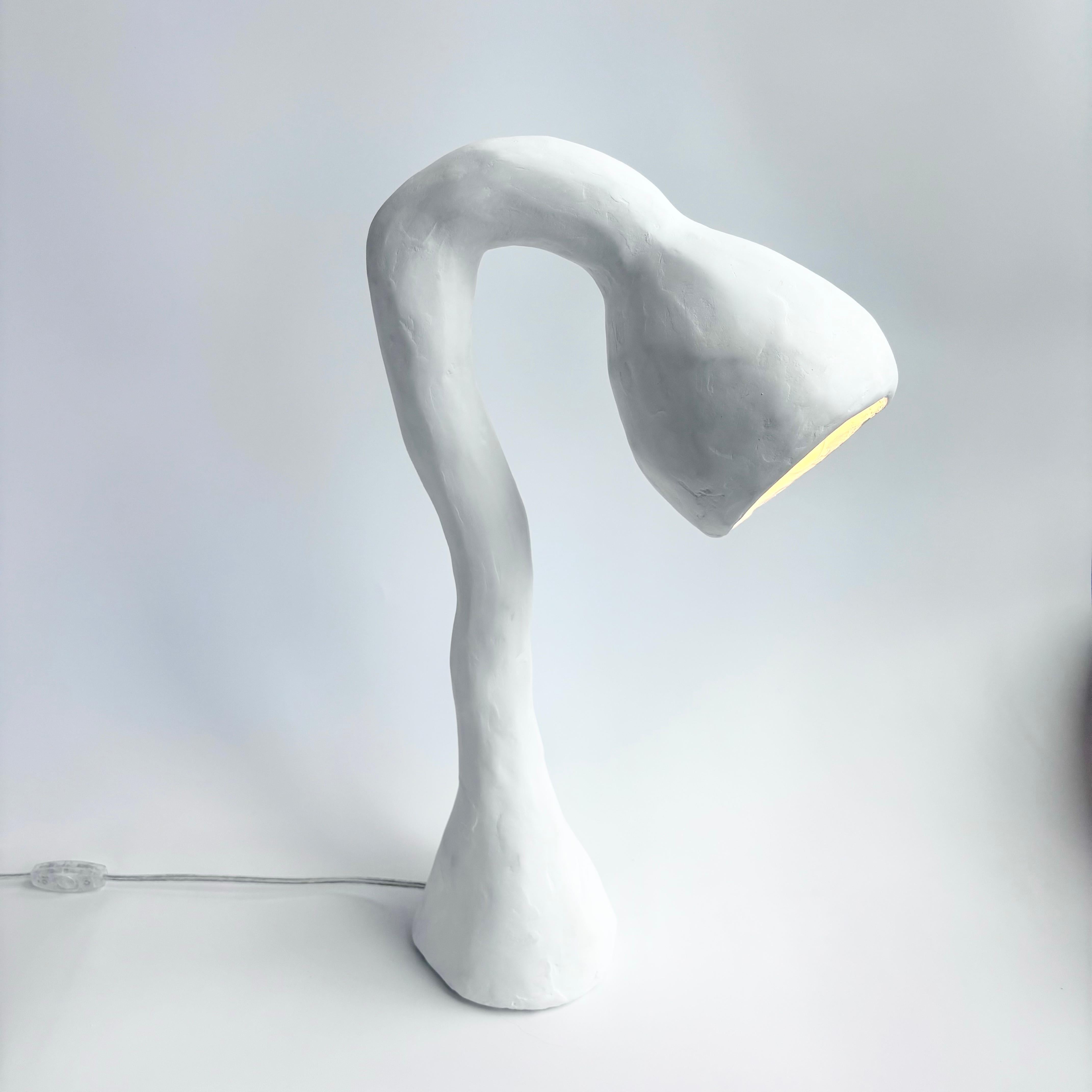 Cement Biomorphic Line by Studio Chora, Table Lamp, White Limestone, In Stock