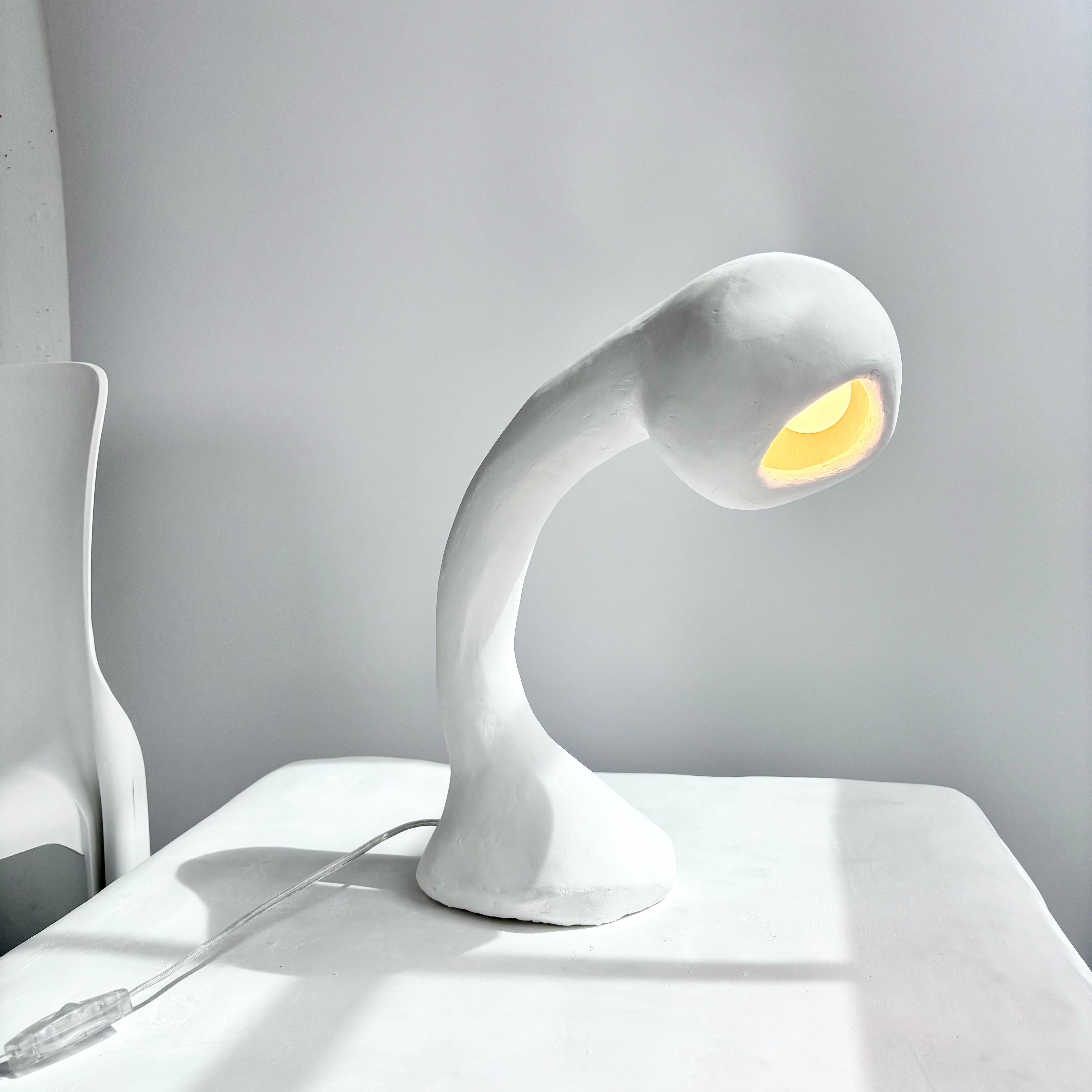 Organic Modern Biomorphic Line by Studio Chora, Task Table Lamp, White Lime Plaster, In Stock For Sale
