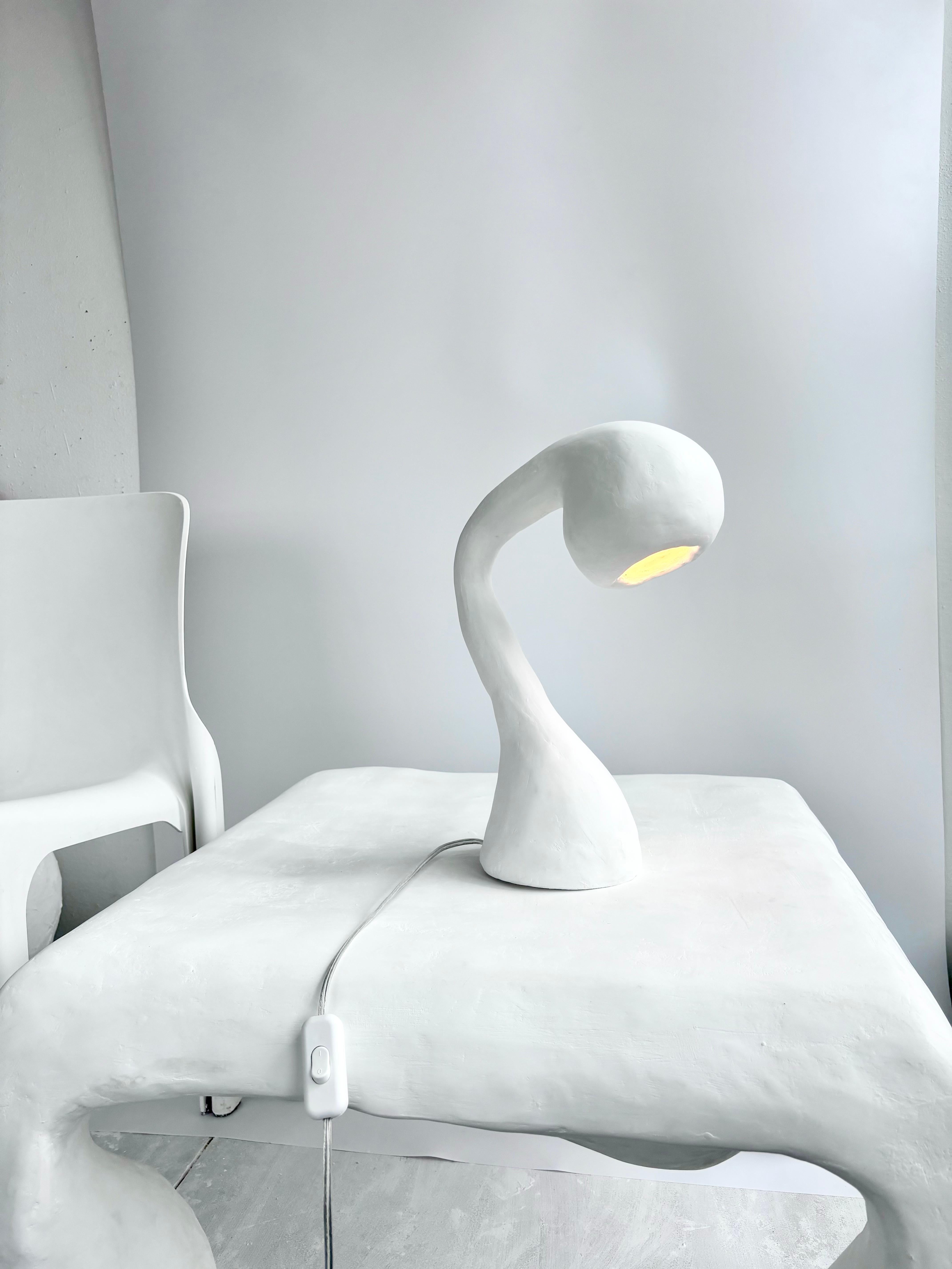 Organic Modern Biomorphic Line by Studio Chora, Task Table Lamp, White Lime Plaster, In Stock