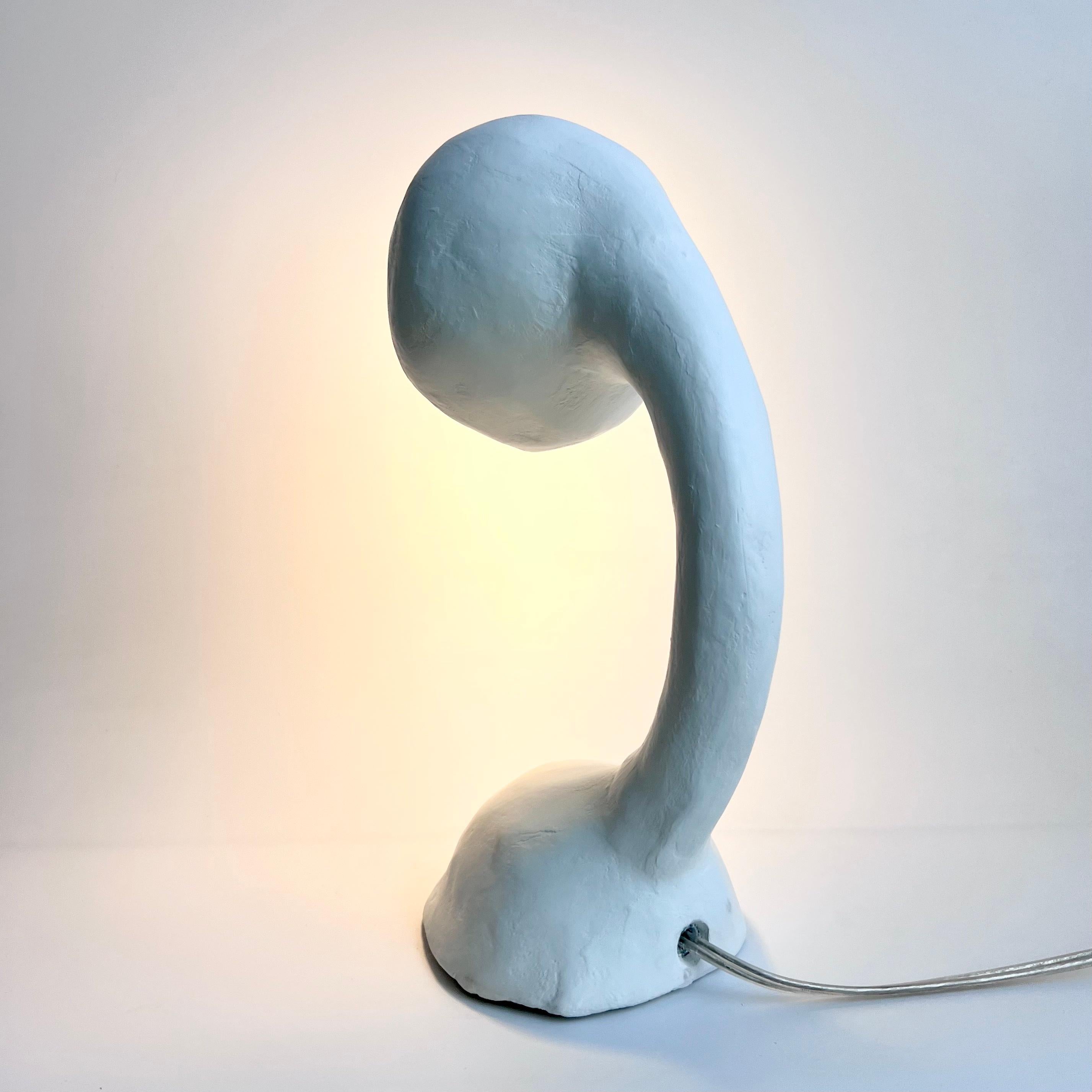 Hand-Carved Biomorphic Line by Studio Chora, Task Table Lamp, White Lime Plaster, In Stock