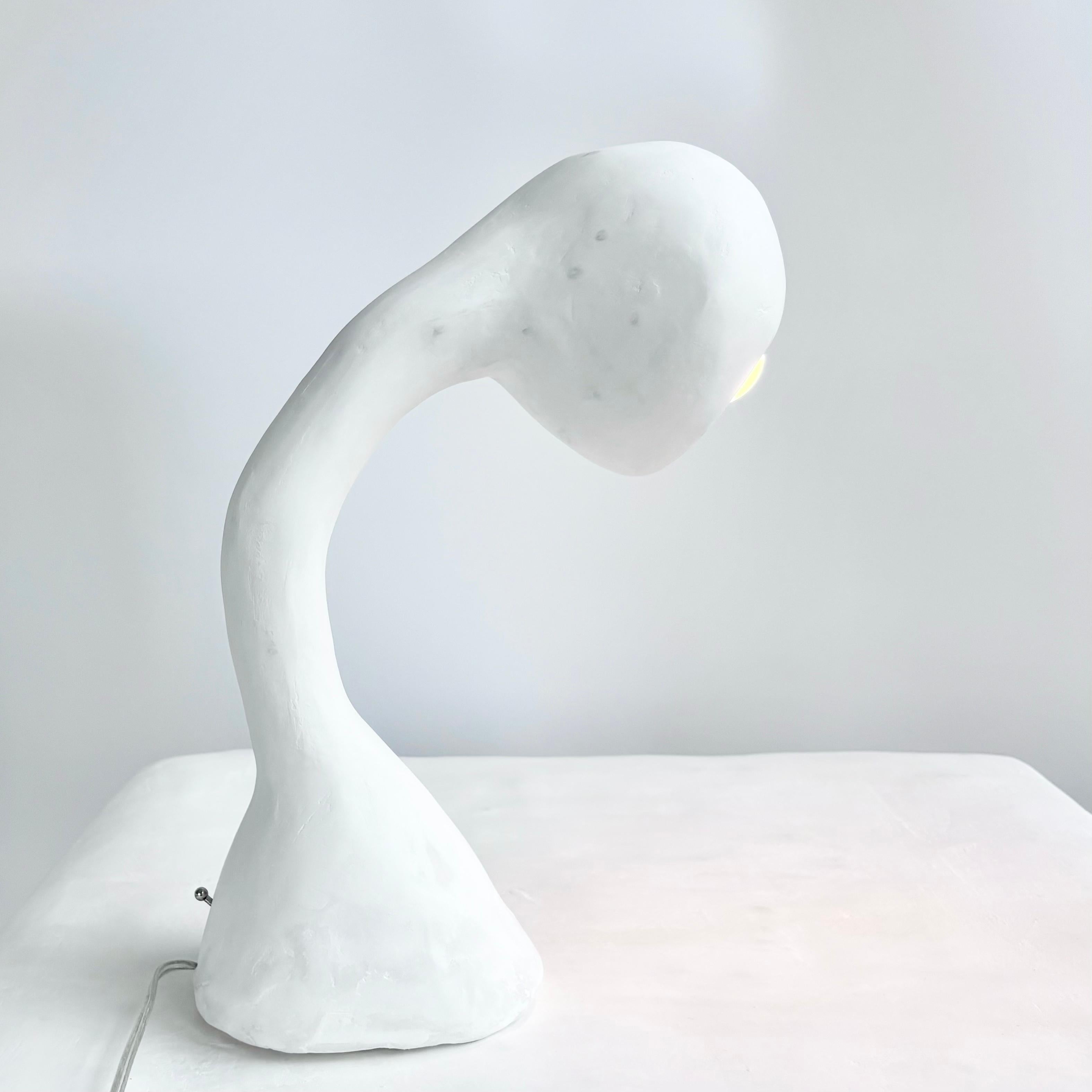 Hand-Carved Biomorphic Line by Studio Chora, Task Table Lamp, White Lime Plaster, In Stock For Sale