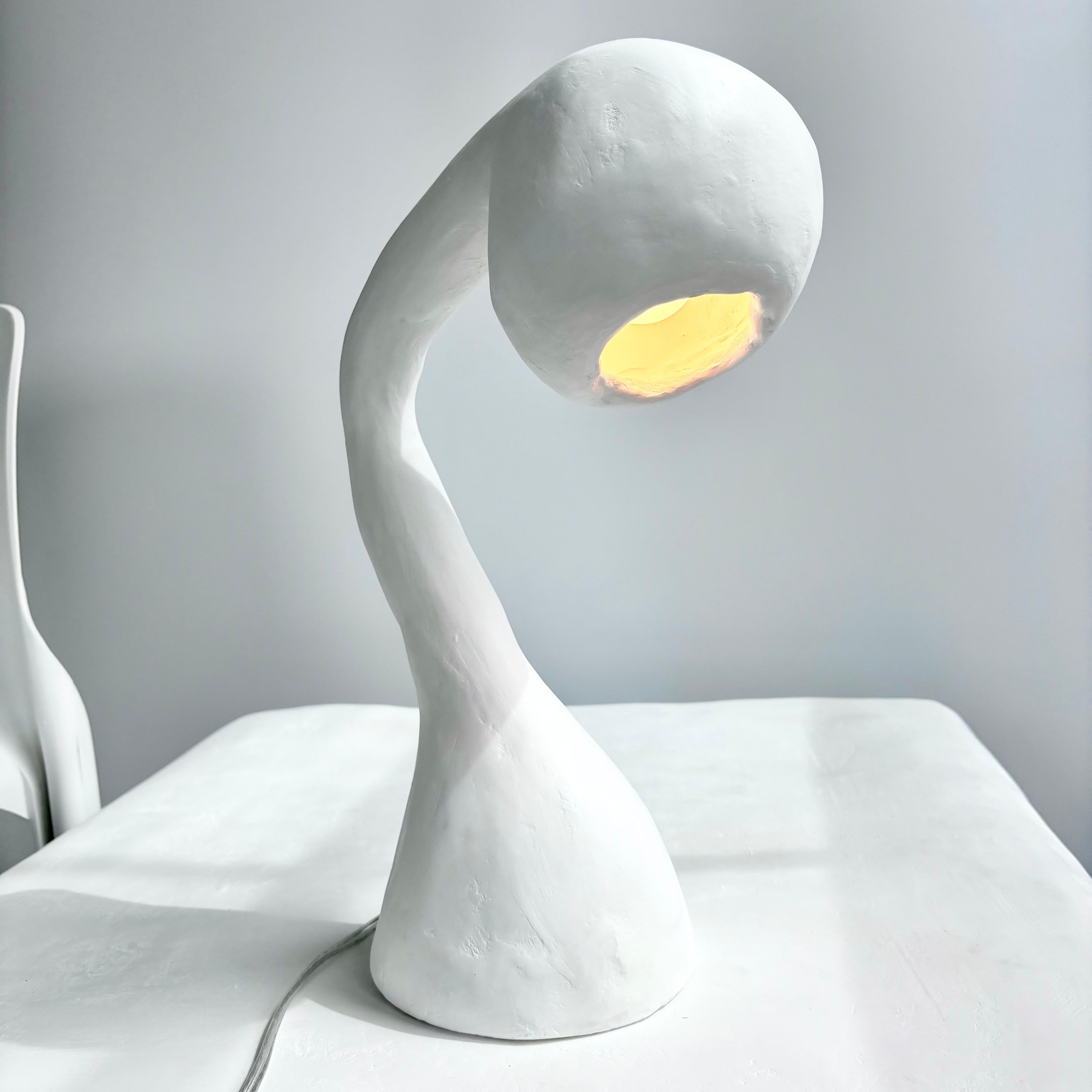 Hand-Carved Biomorphic Line by Studio Chora, Task Table Lamp, White Lime Plaster, In Stock