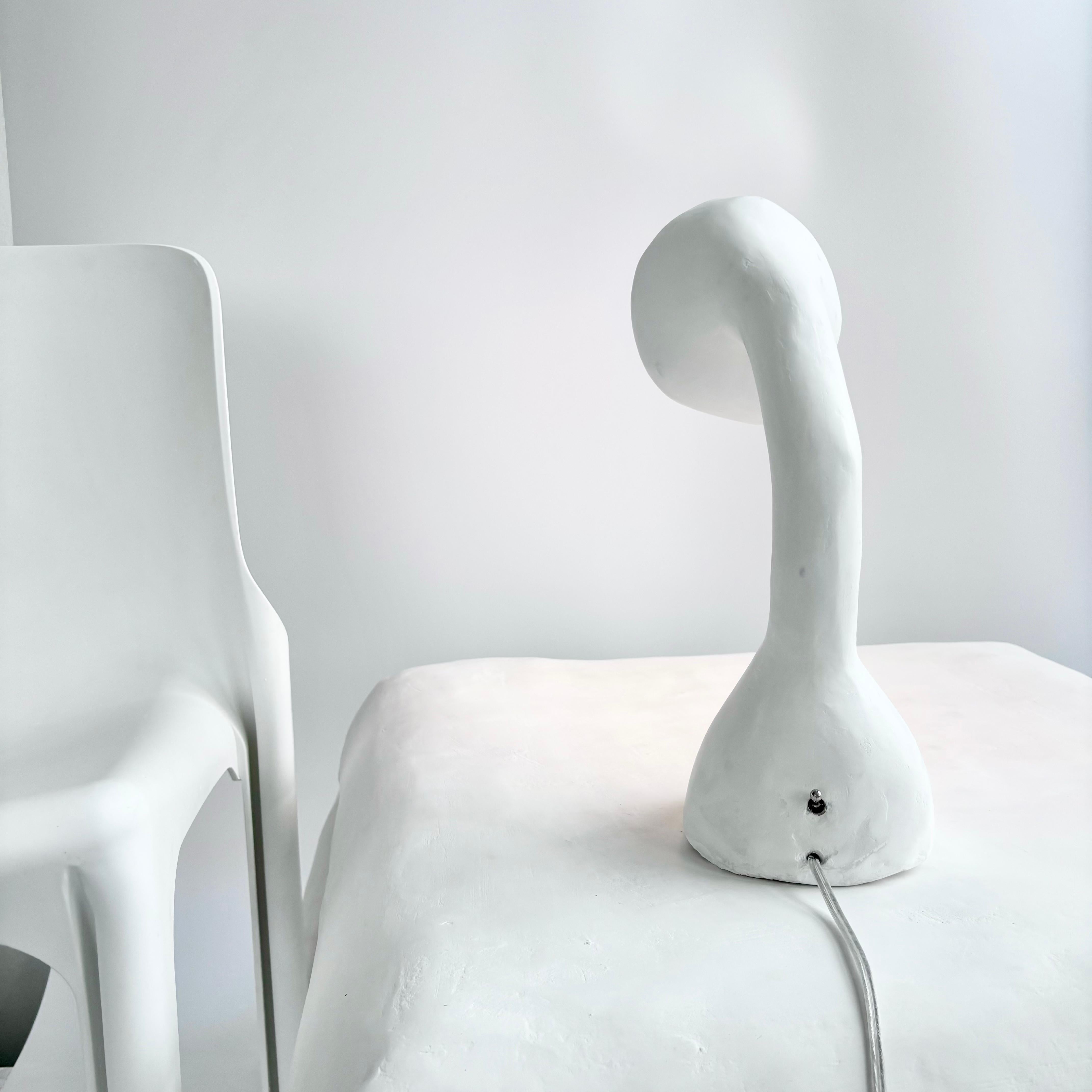 Contemporary Biomorphic Line by Studio Chora, Task Table Lamp, White Lime Plaster, In Stock For Sale