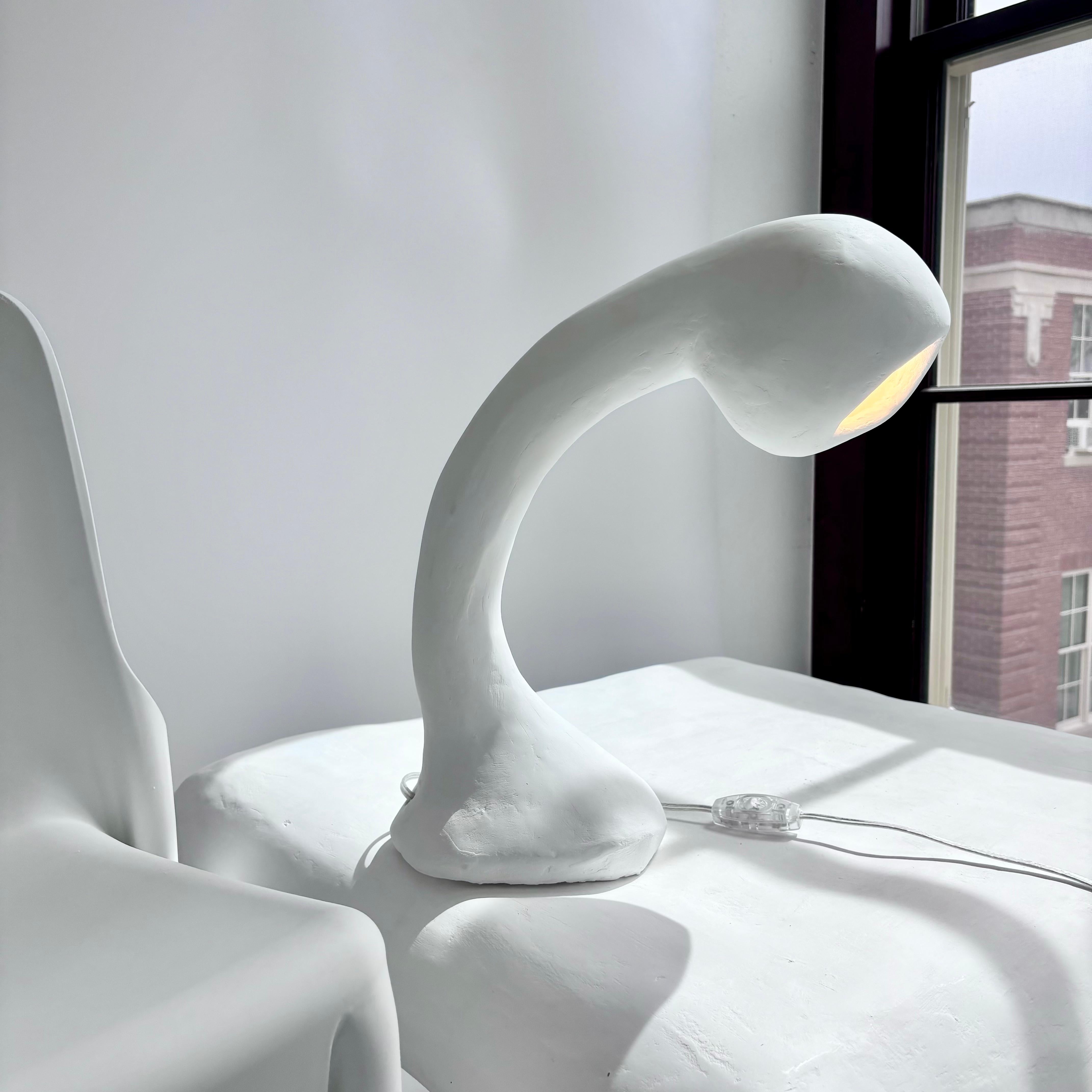 Contemporary Biomorphic Line by Studio Chora, Task Table Lamp, White Lime Plaster, In Stock For Sale