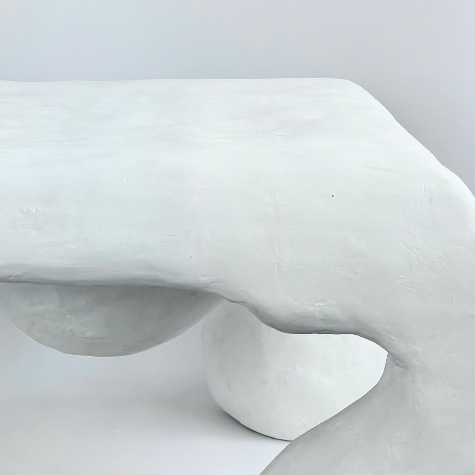 Biomorphic Line by Studio Chora, White Coffee Table, Lime Plaster, In Stock For Sale 5