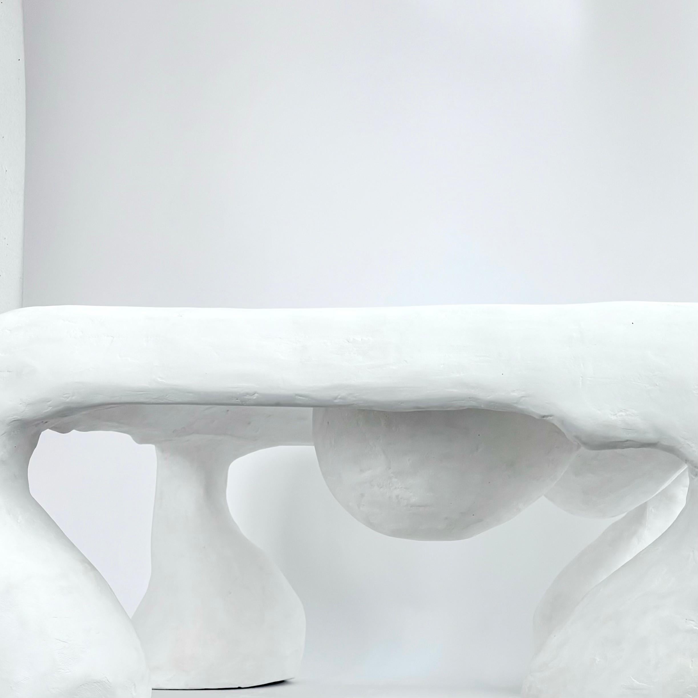 Biomorphic Line by Studio Chora, White Coffee Table, Lime Plaster, In Stock For Sale 4