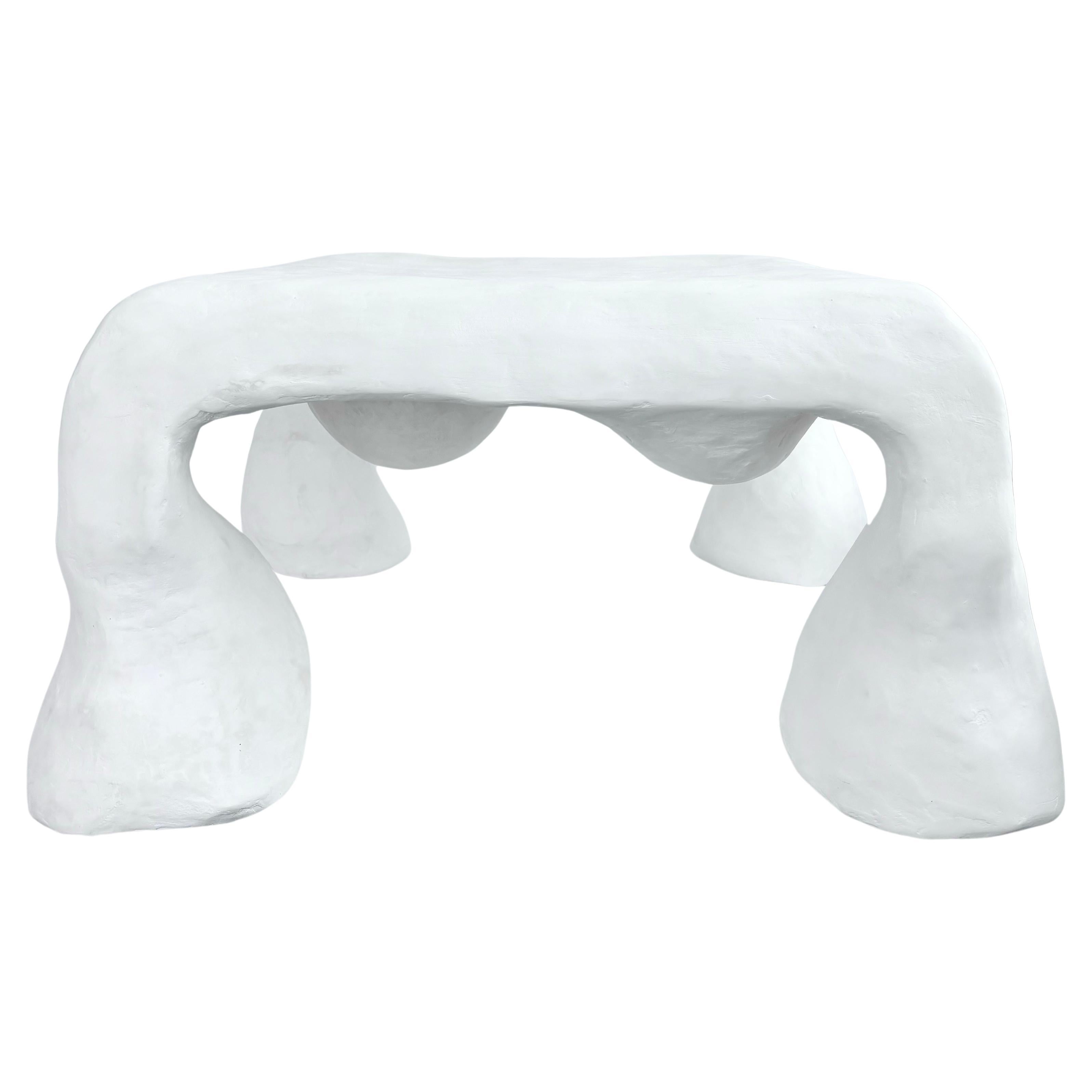 Organic Modern Biomorphic Line by Studio Chora, White Coffee Table, Lime Plaster, In Stock For Sale
