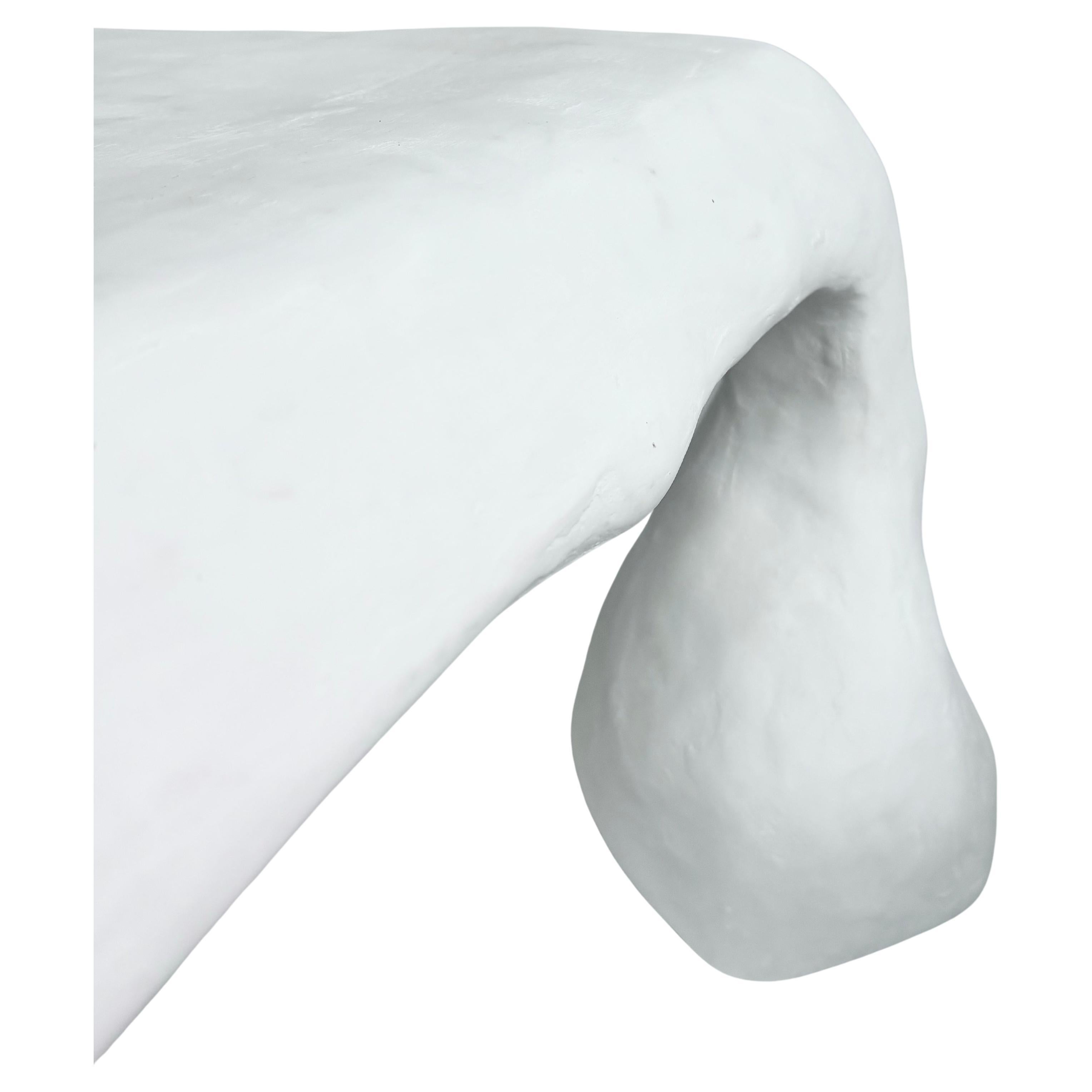 Hand-Carved Biomorphic Line by Studio Chora, White Coffee Table, Lime Plaster, In Stock For Sale