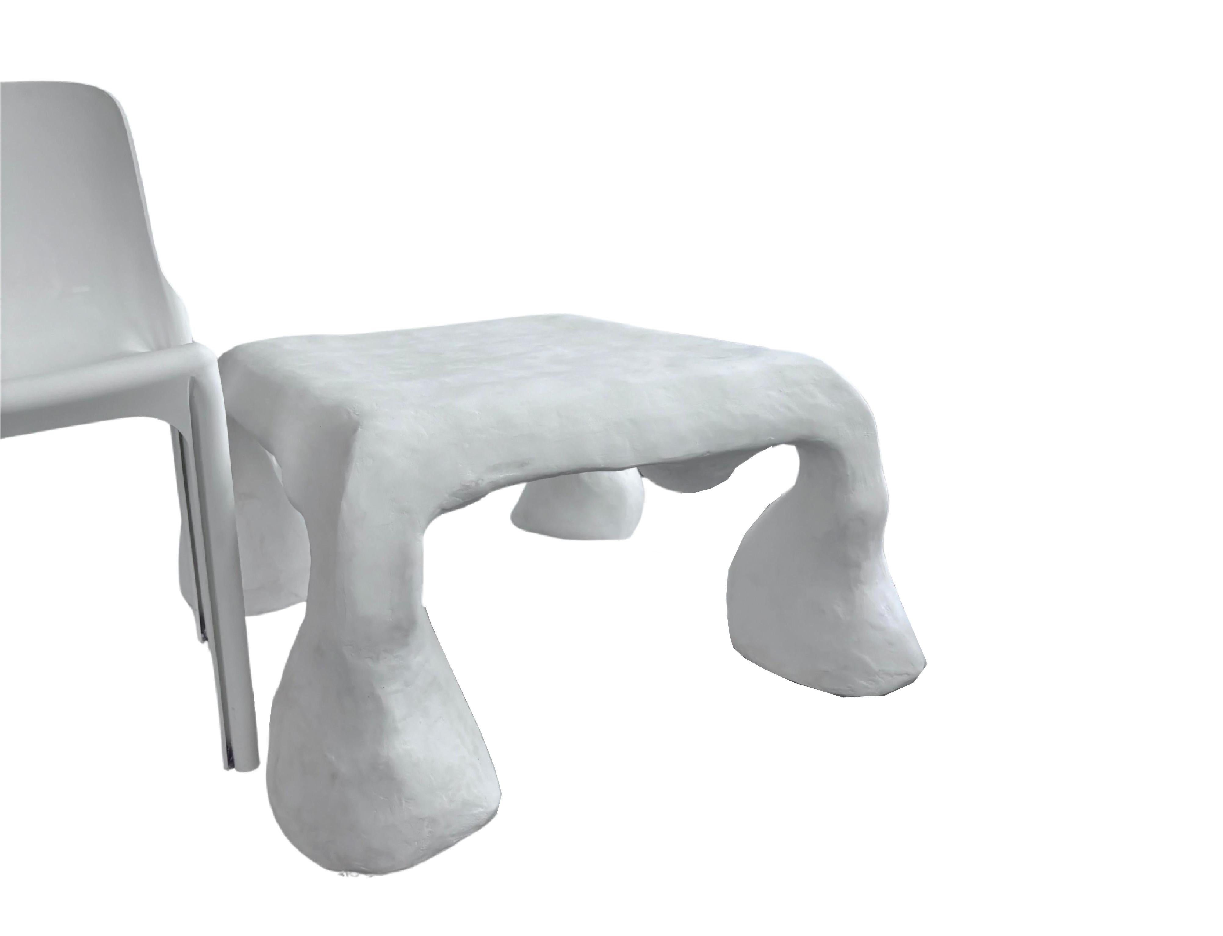 Contemporary Biomorphic Line by Studio Chora, White Coffee Table, Lime Plaster, In Stock For Sale