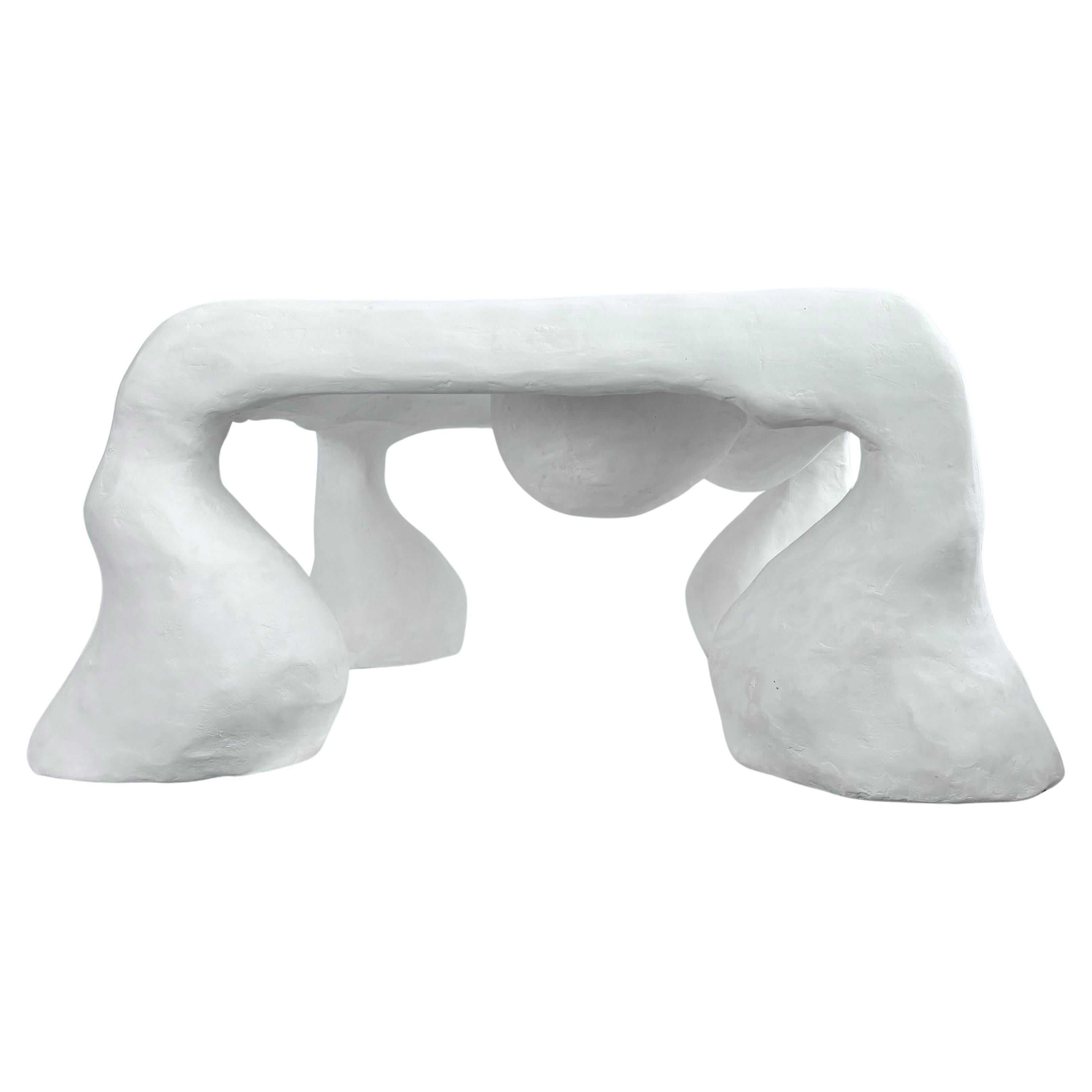 Biomorphic Line by Studio Chora, White Coffee Table, Lime Plaster, In Stock For Sale