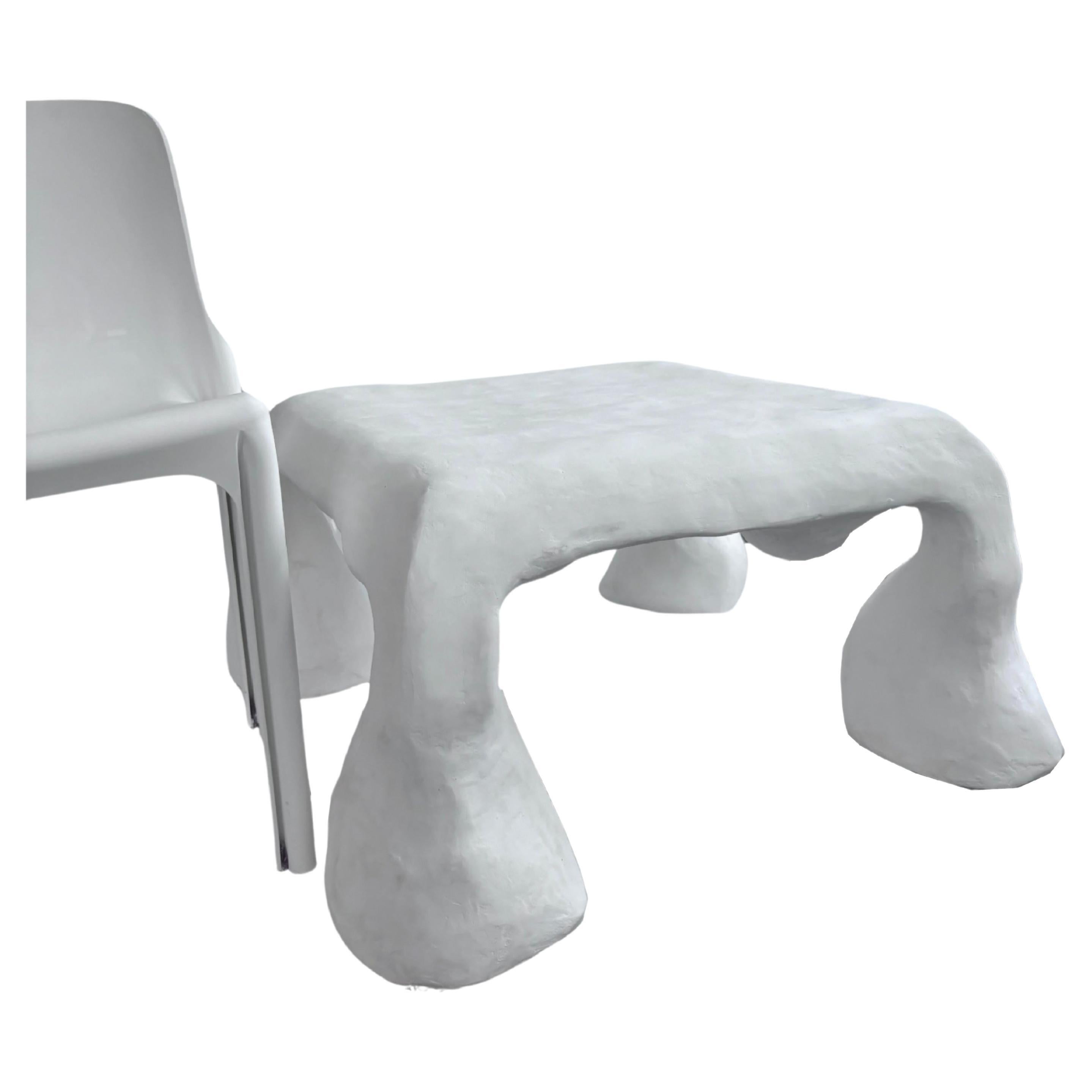 Biomorphic Line by Studio Chora, White Coffee Table, Lime Plaster, In Stock For Sale