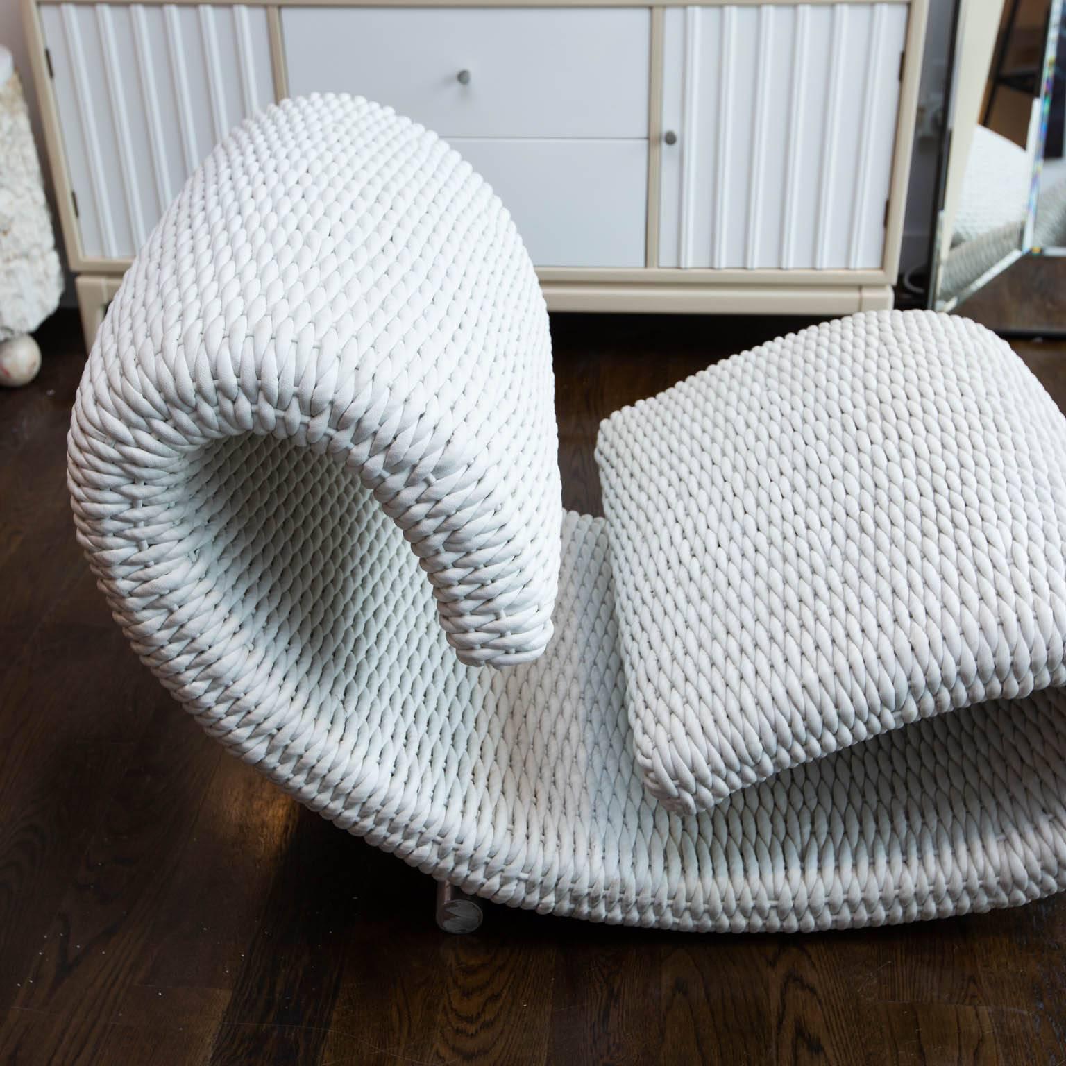 Biomorphic Lounge Chairs in Woven Leather In Excellent Condition In New London, CT