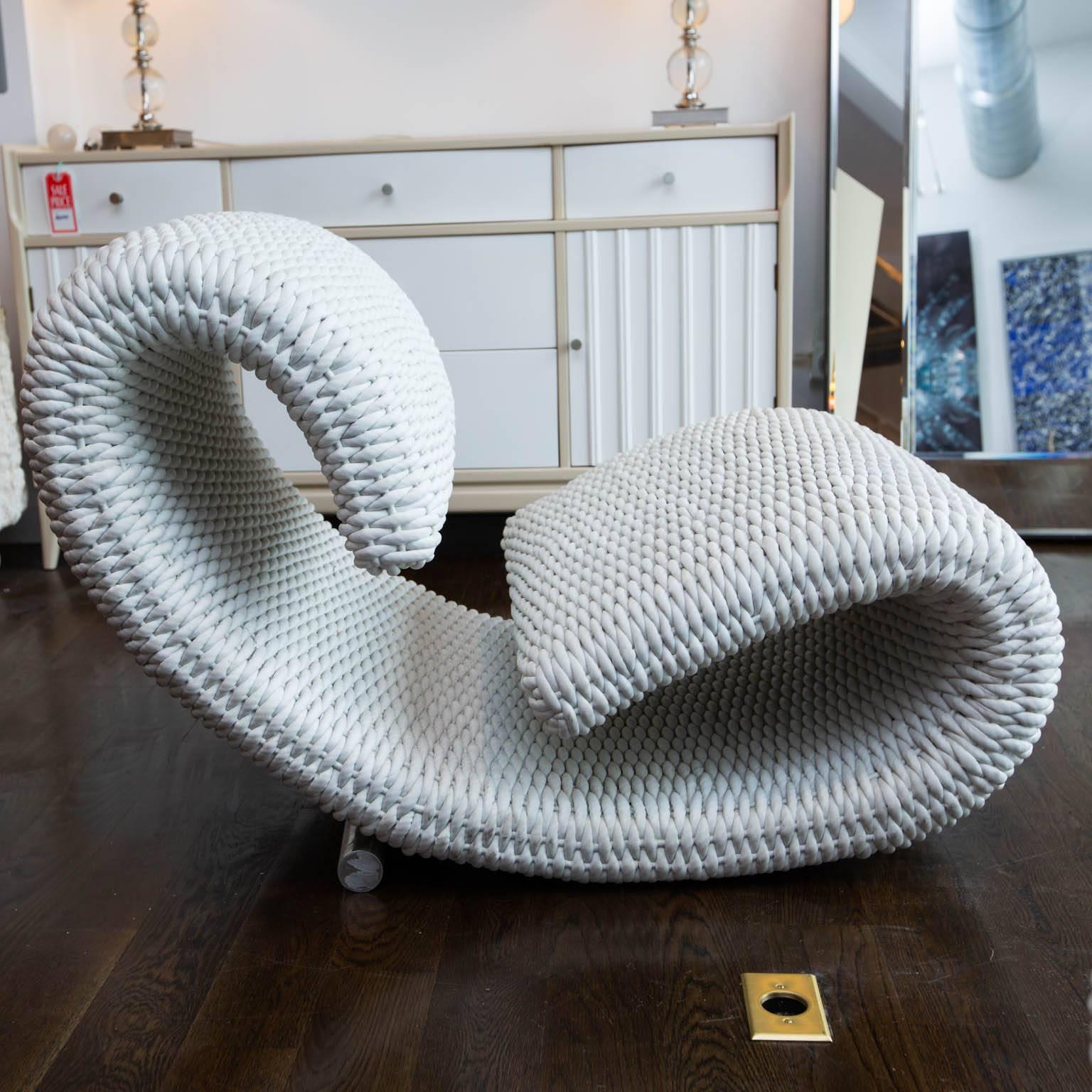 Contemporary Biomorphic Lounge Chairs in Woven Leather