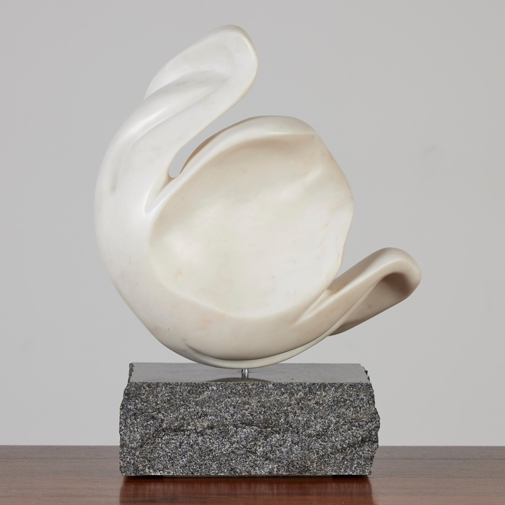Polished Biomorphic Marble Sculpture with Granite Base