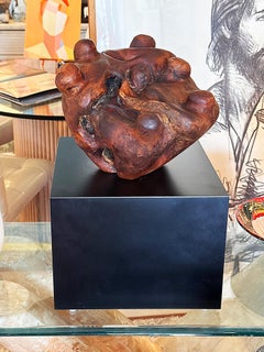 Biomorphic Mid-century Abstract Burlwood Sculpture on a Base