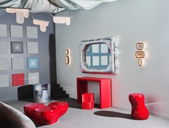 Modern Biomorphic Upholstered Silver Leather Full-Length Mirror by Brandi Howe