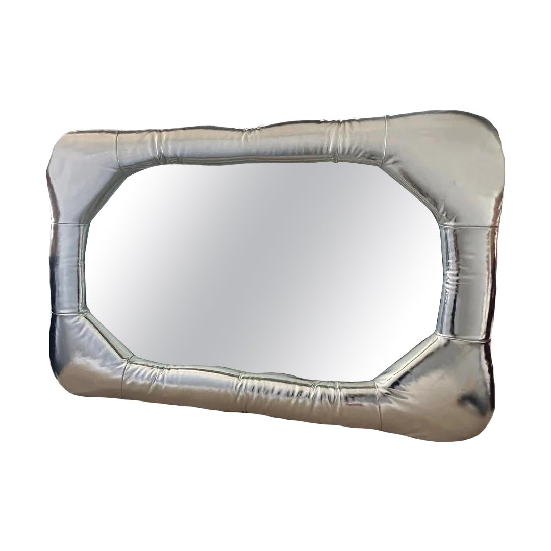 Biomorphic Mirror in Silver Leather by Brandi Howe, REP by Tuleste Factory For Sale