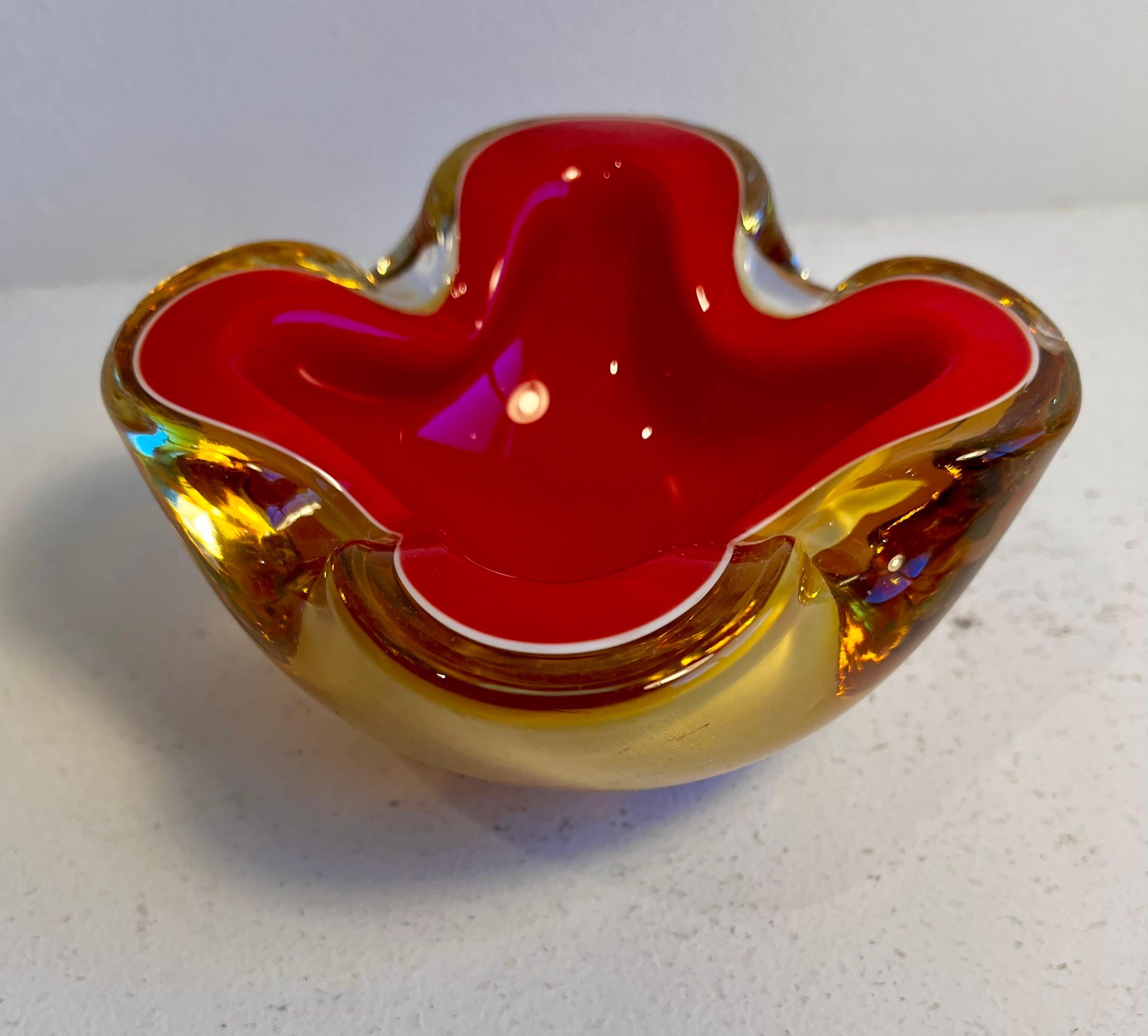 Biomorphic Murano Red, White and Amber Glass Vessel, circa 1970 3