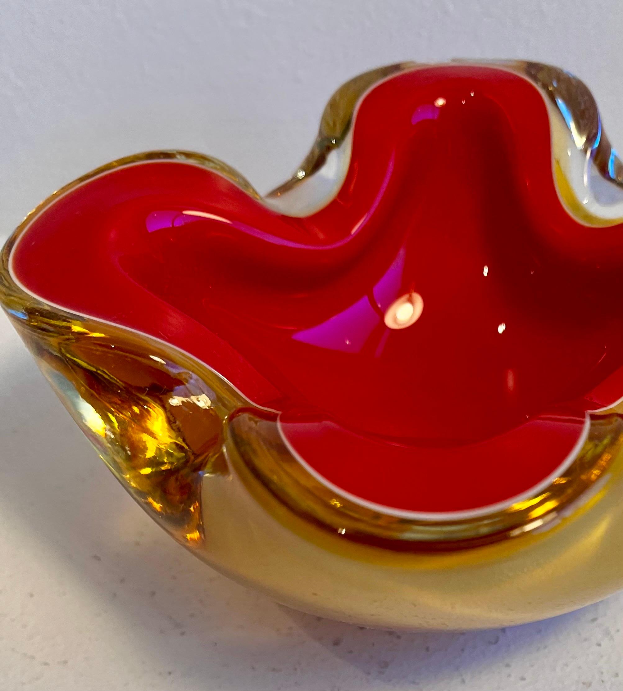 Biomorphic Murano Red, White and Amber Glass Vessel, circa 1970 5