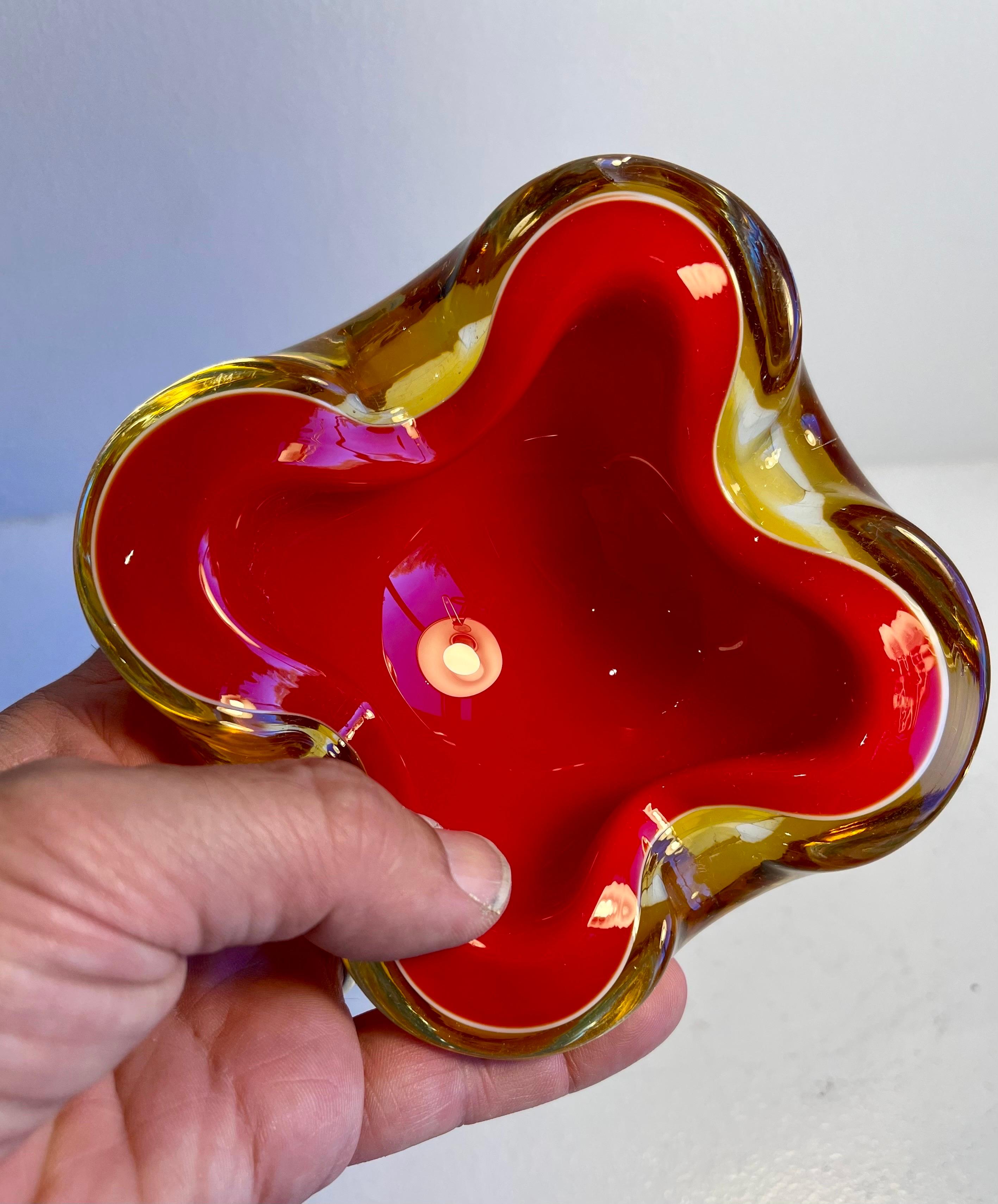 Mid-Century Modern Biomorphic Murano Red, White and Amber Glass Vessel, circa 1970