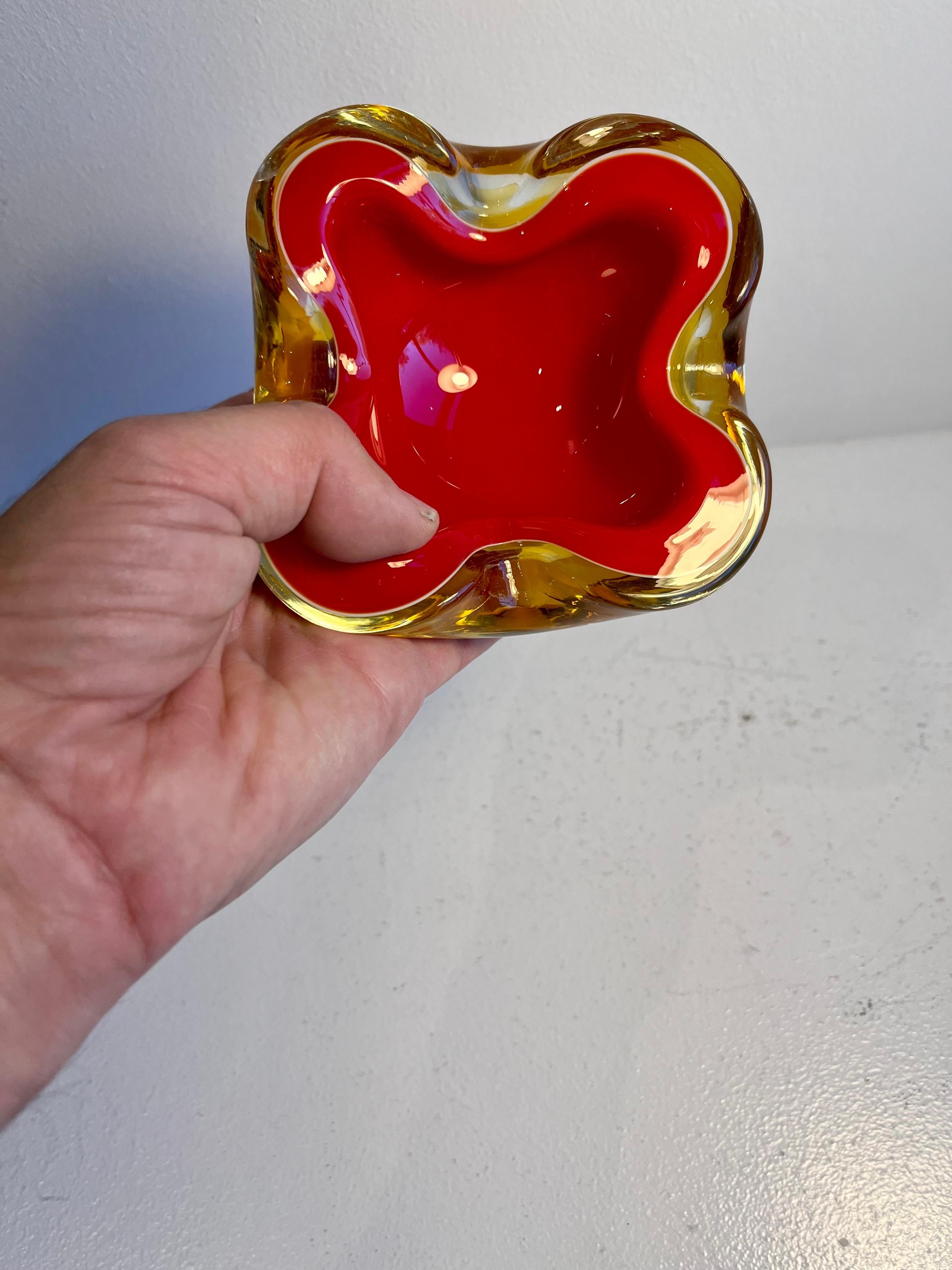 Italian Biomorphic Murano Red, White and Amber Glass Vessel, circa 1970