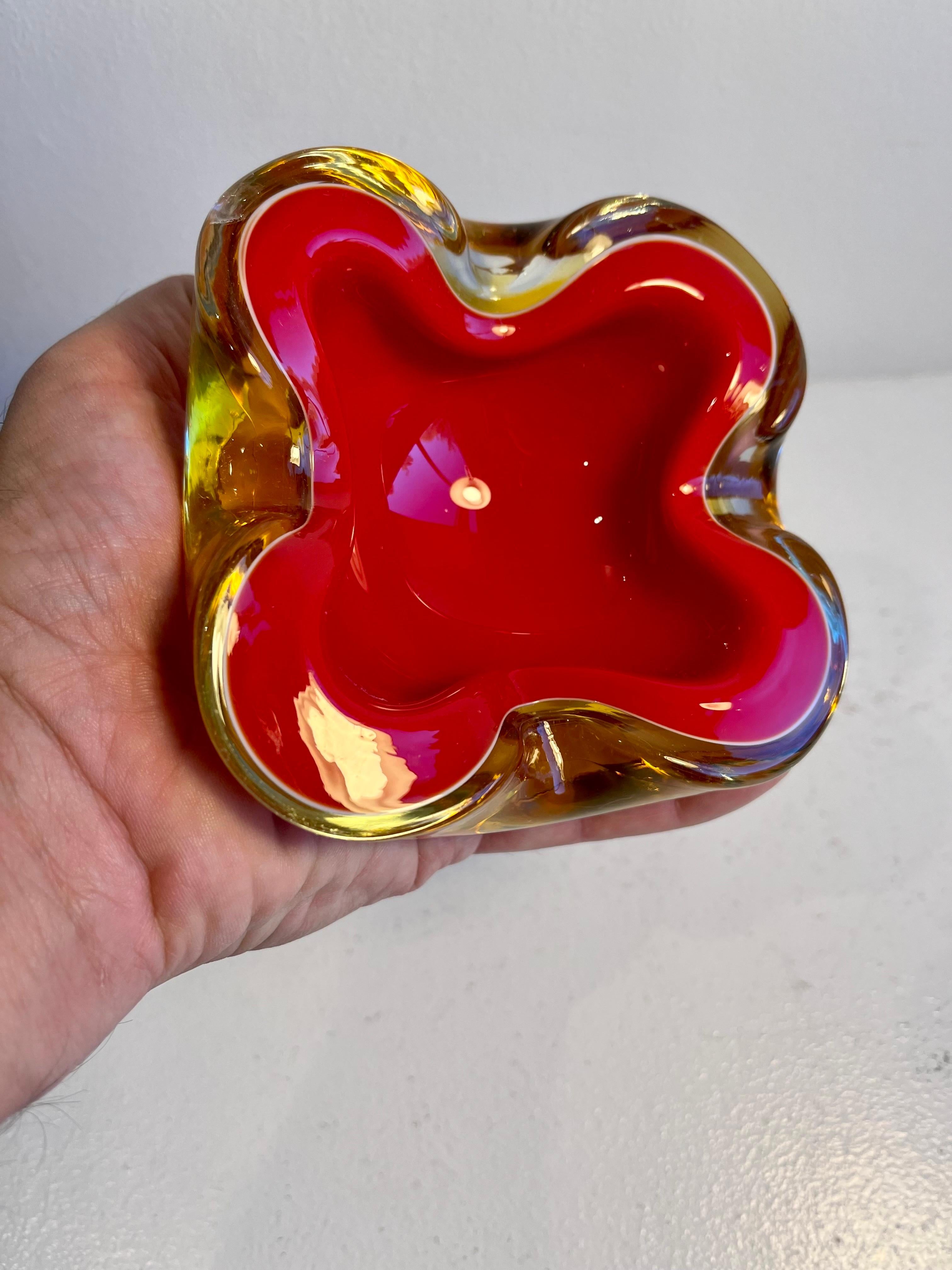 Biomorphic Murano Red, White and Amber Glass Vessel, circa 1970 In Good Condition In Philadelphia, PA