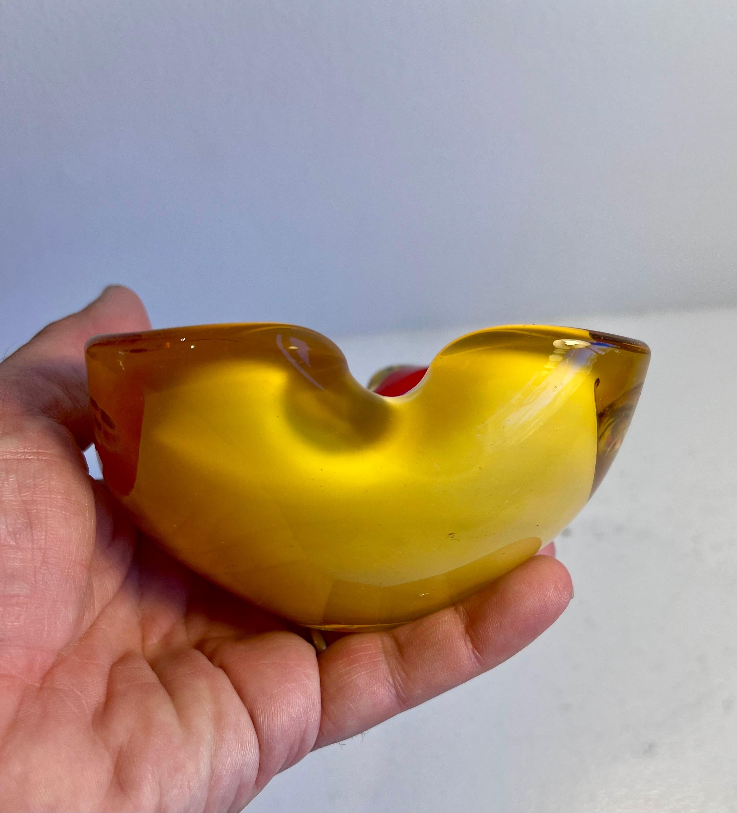 Late 20th Century Biomorphic Murano Red, White and Amber Glass Vessel, circa 1970
