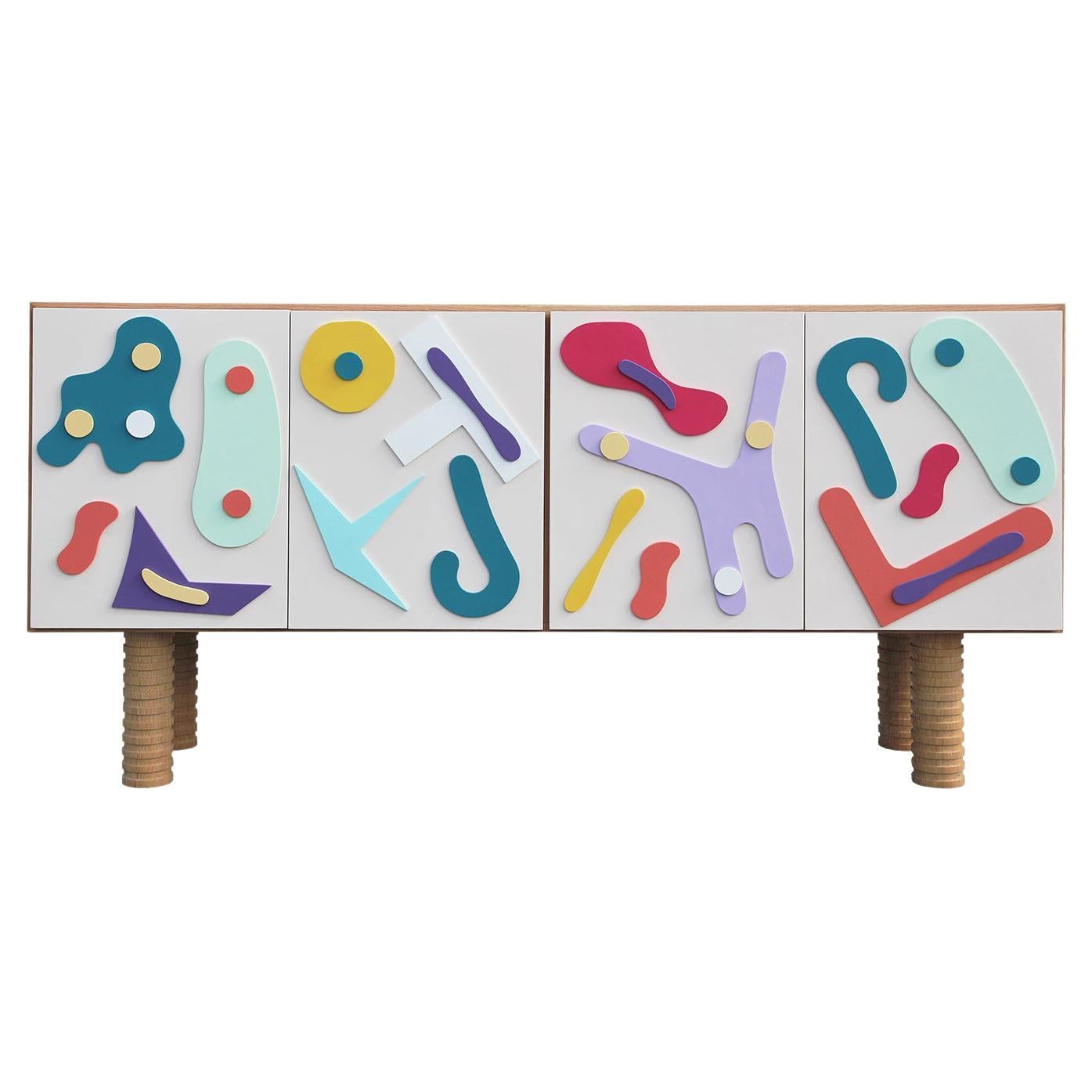 Biomorphic Post Modern Memphis Style Colorful Pastel Credenza / Sideboard