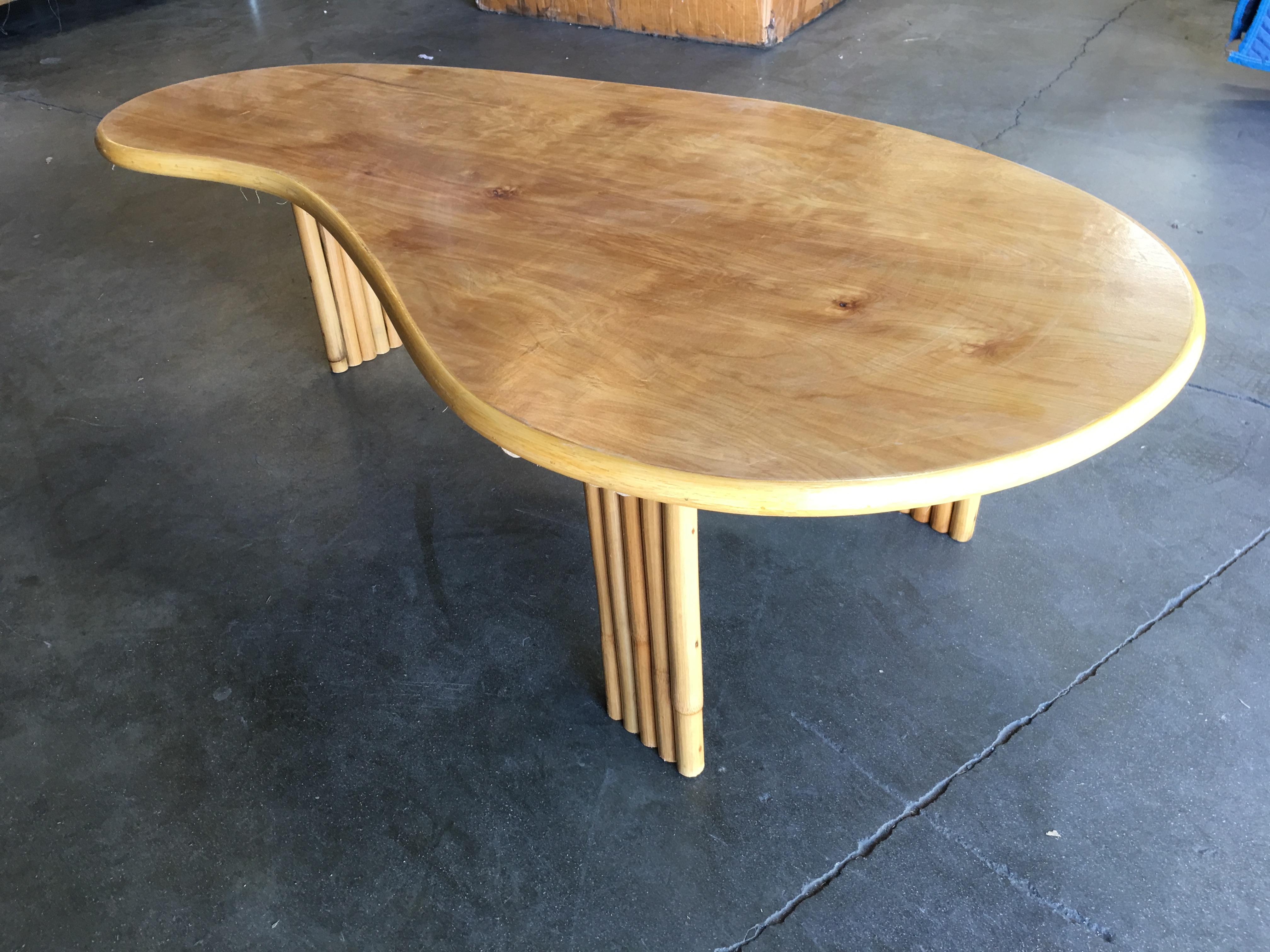 Mid-20th Century Biomorphic Rattan Coffee Table with Wood Top