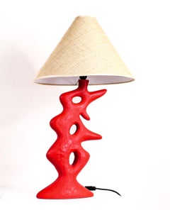 Leon Table Lamp by Élizabeth Garouste, Poppy Red Plaster Glass, France