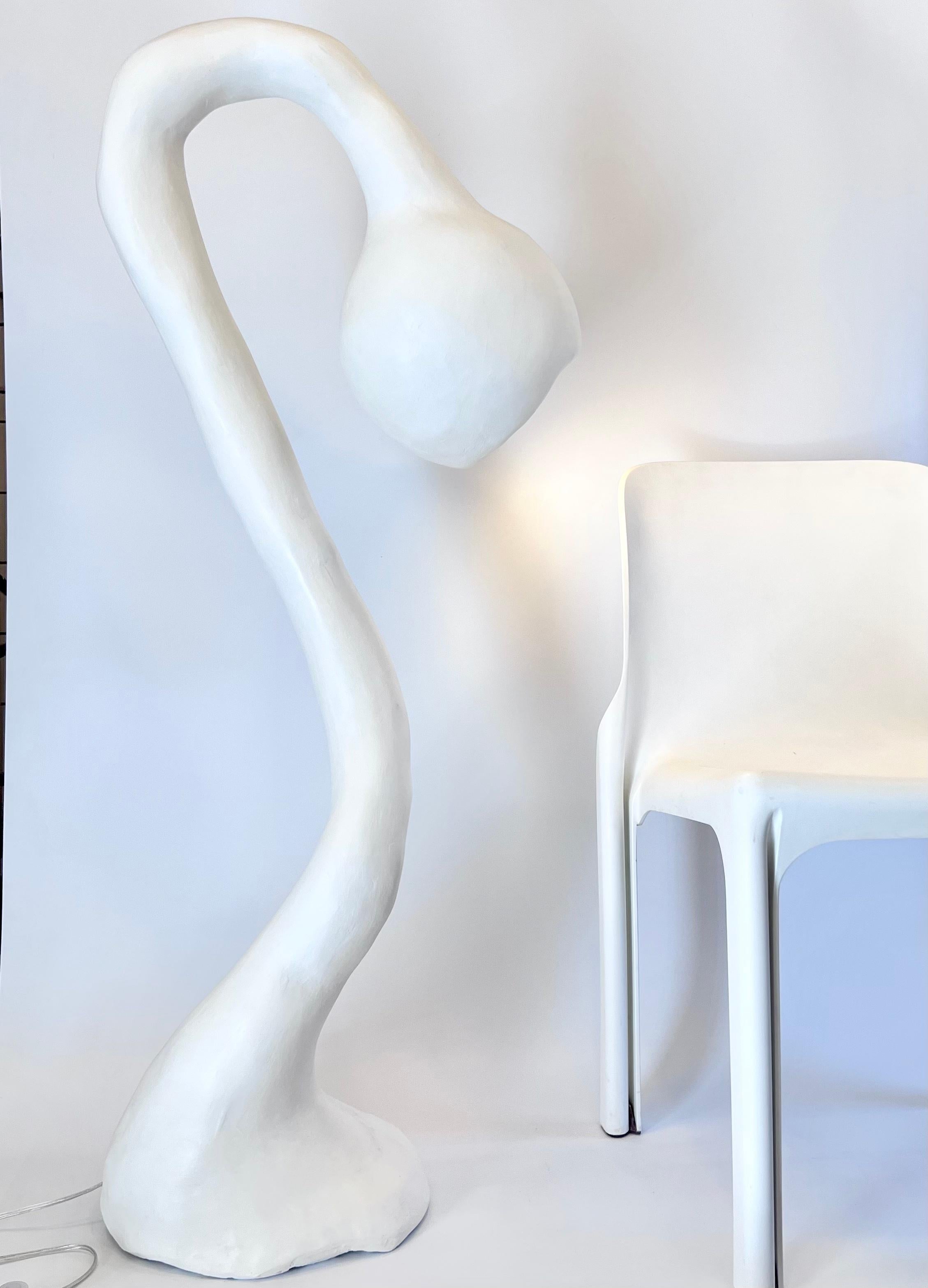 Carved Biomorphic Standing Floor Lamp N.3, Studio Chora, White Plaster Stone, In Stock For Sale