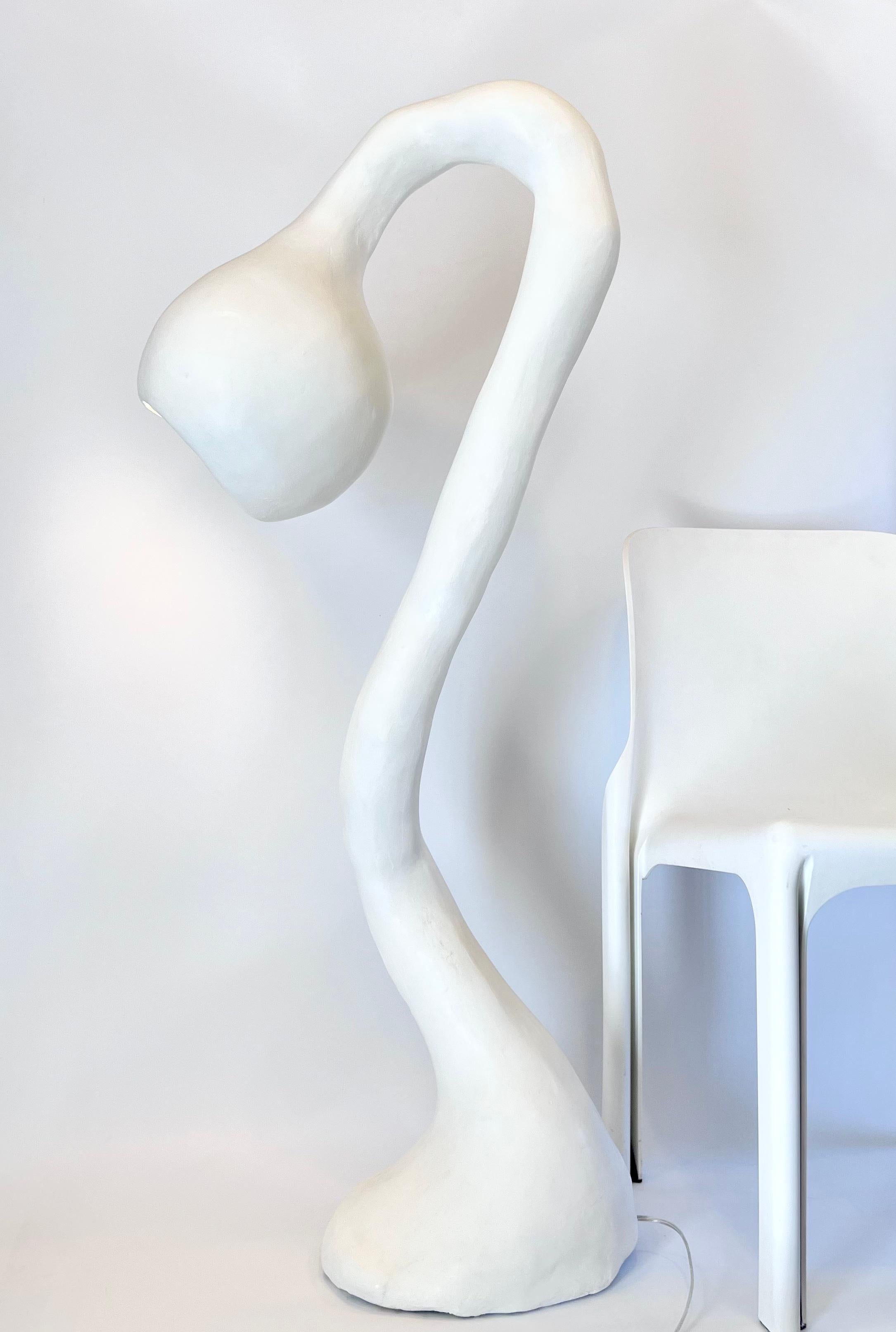 Contemporary Biomorphic Standing Floor Lamp N.3, Studio Chora, White Plaster Stone, In Stock For Sale