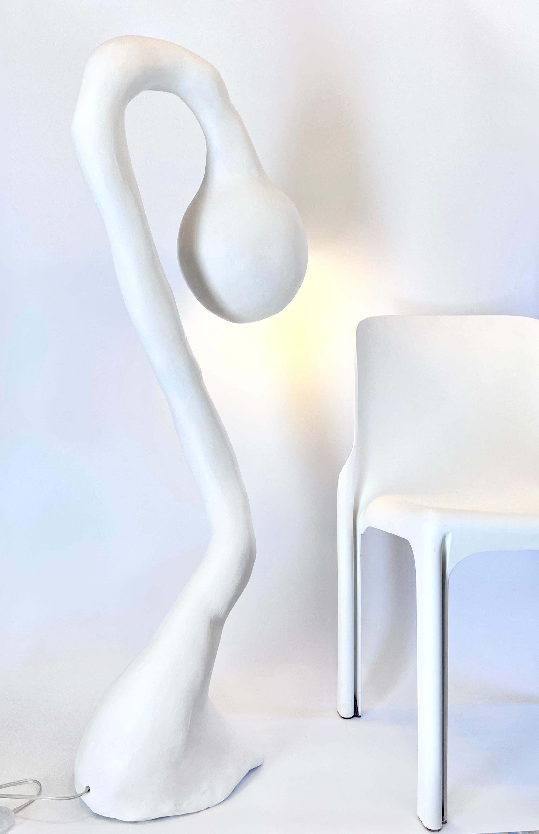 Contemporary Biomorphic Standing Floor Lamp N.3, Studio Chora, White Plaster Stone, In Stock For Sale